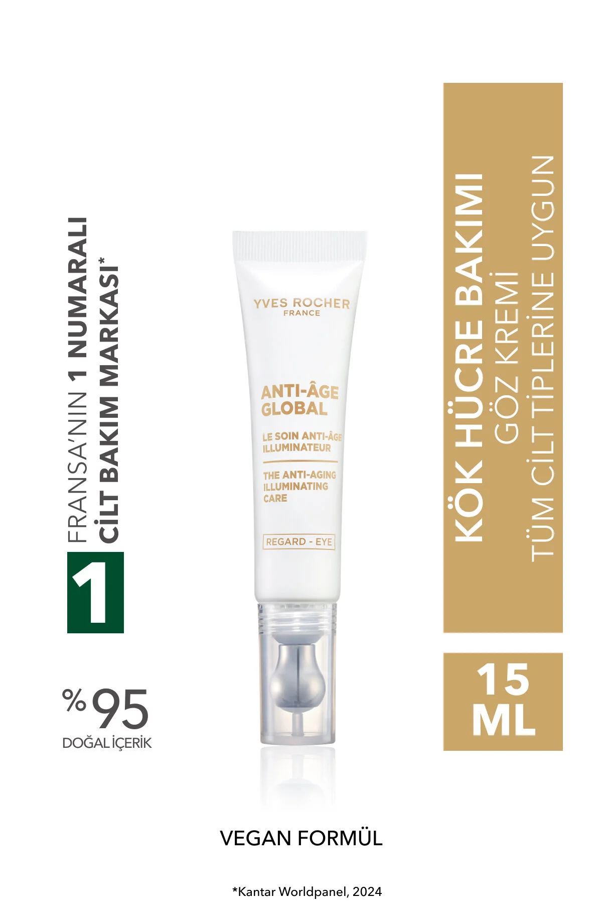 Yves Rocher  کرم چشم ضد چروک و جوان کننده کافئین و ویتامین E ضد پیری گلوبال 15میل