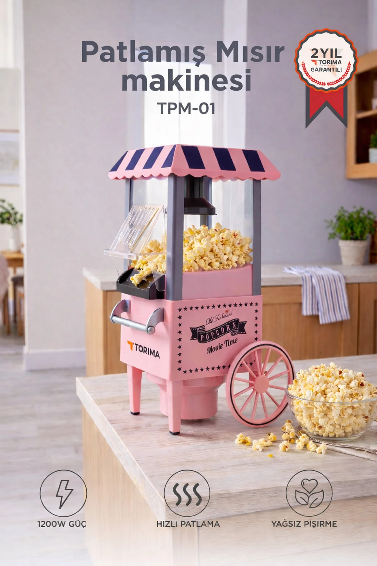 دستگاه پاپ کورن صورتی TPM 01 بدون روغن اورجینال Torima