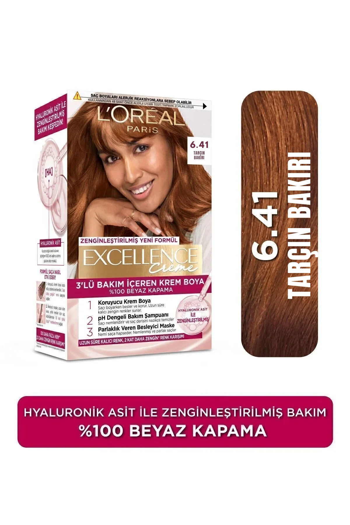 L'Oreal Paris رنگ مو کرم 100% پوشش موهای سفید Excellence رنگ قهوه ای فندقی شماره 6.41