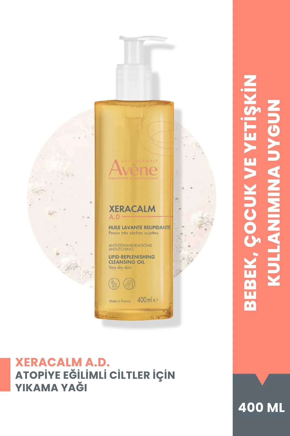 Avene روغن تمیز کننده بازسازی کننده لیپیدی Xeracalm A.D برای پوست خشک 400 میلی لیتر
