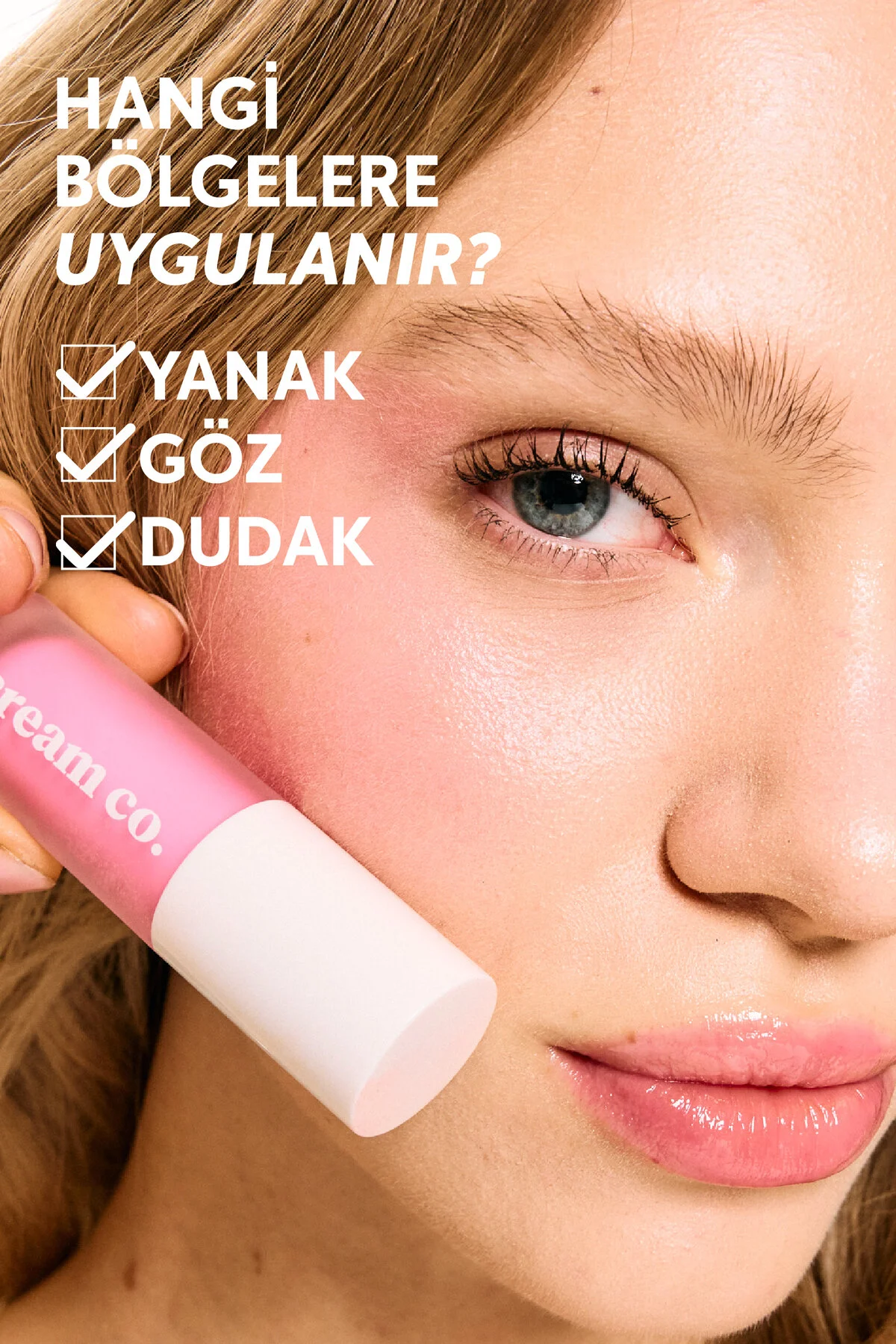 رژگونه و رژ لب مرطوب کننده رنگی با رنگ صورتی و هیالورونیک اسید Cream Co