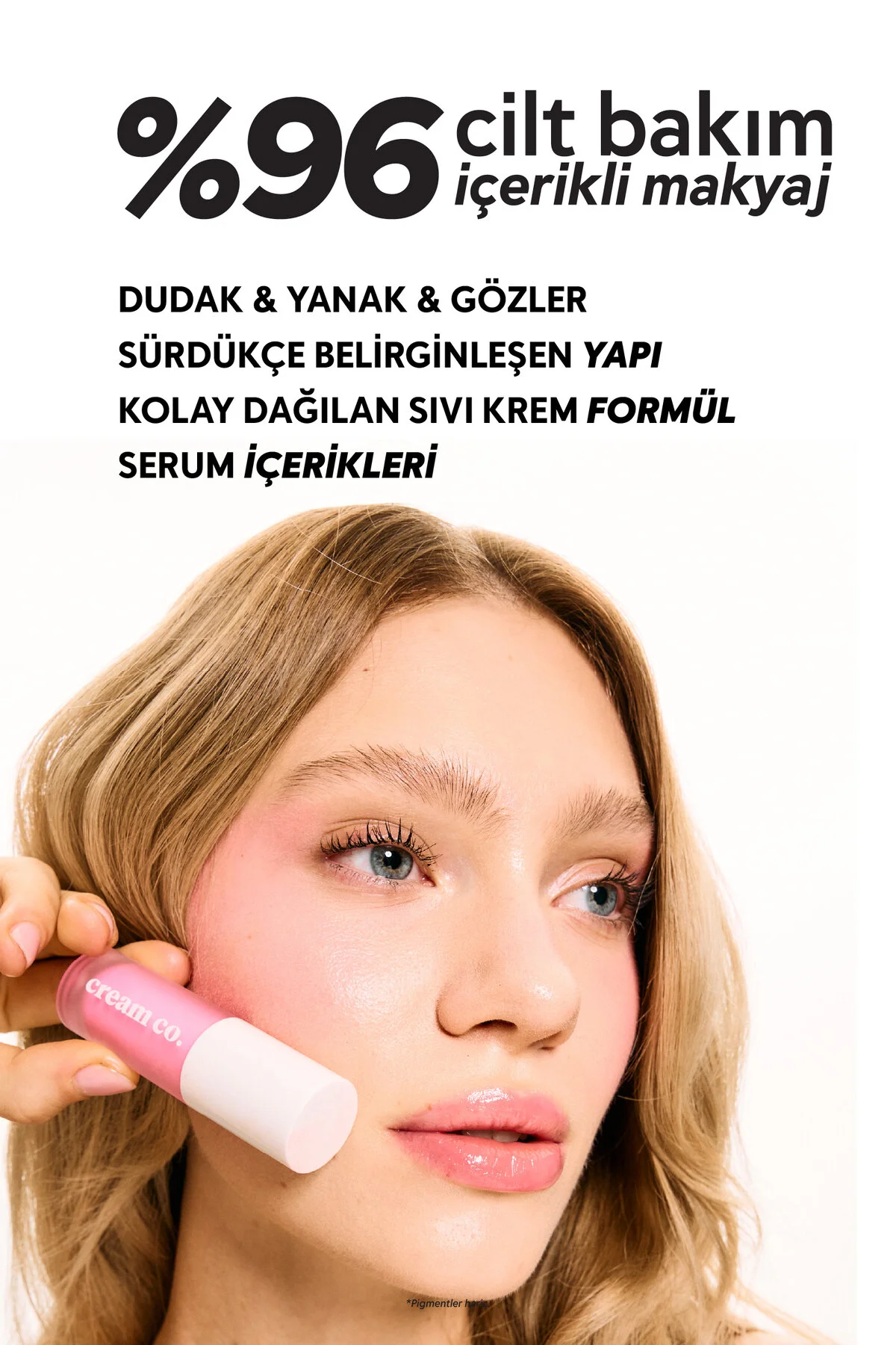 رژگونه و رژ لب مرطوب کننده رنگی با رنگ صورتی و هیالورونیک اسید Cream Co