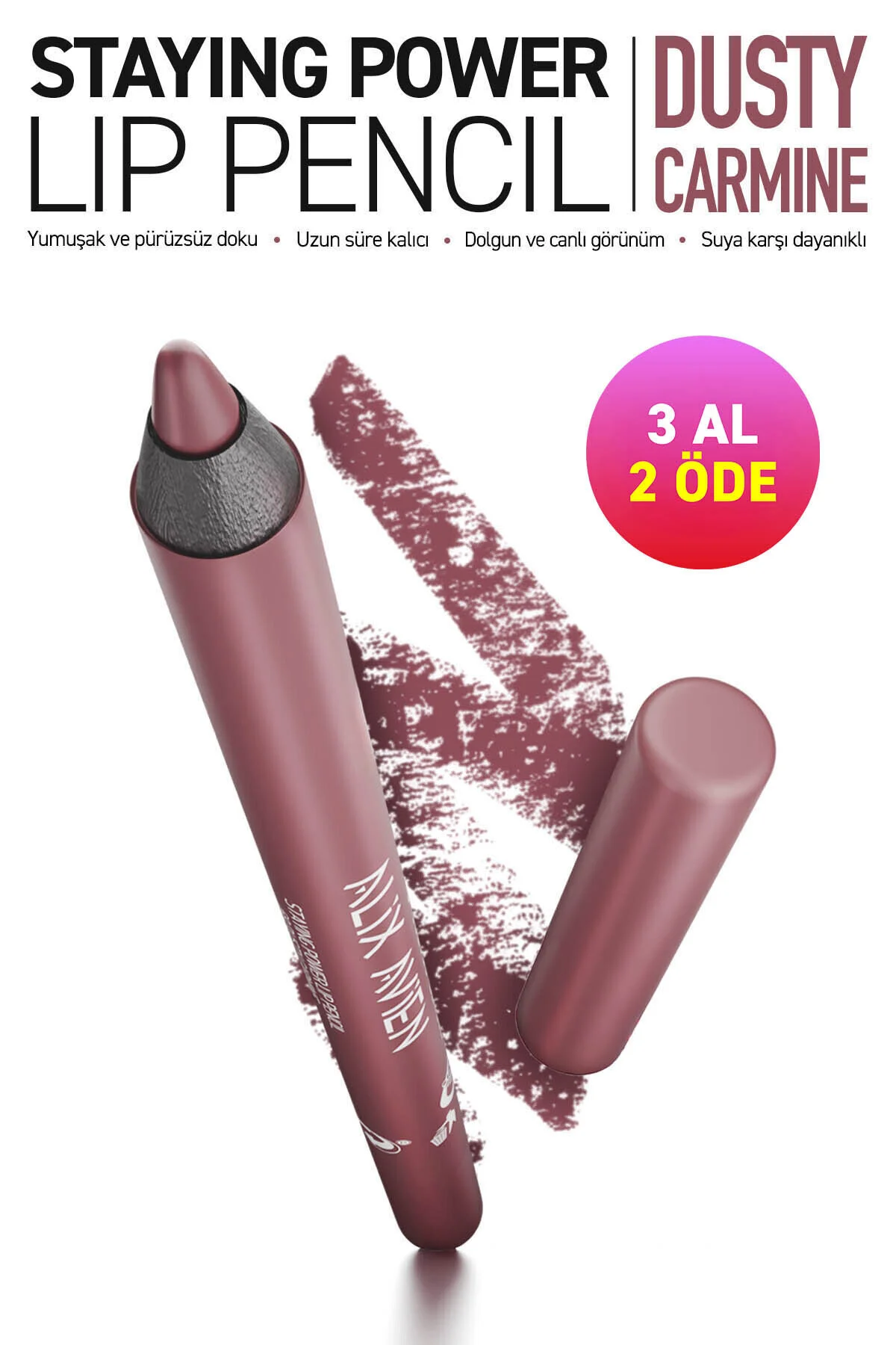 خط لب یکنواخت و بادوام با رنگ ماندگار 68 کارمین غبارآلود Alix Avien