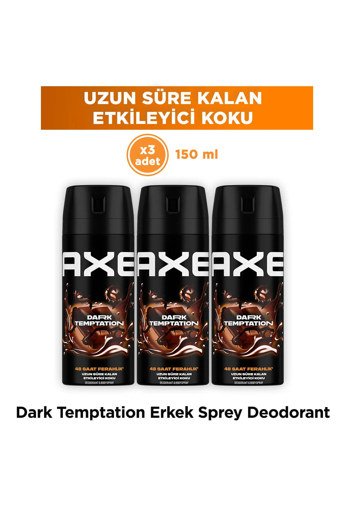 اسپری مردانه دئودورانت Dark Temptation 48 Hours رایحه چشمگیر شکلات تلخ پک ۳عددی 150 میلی