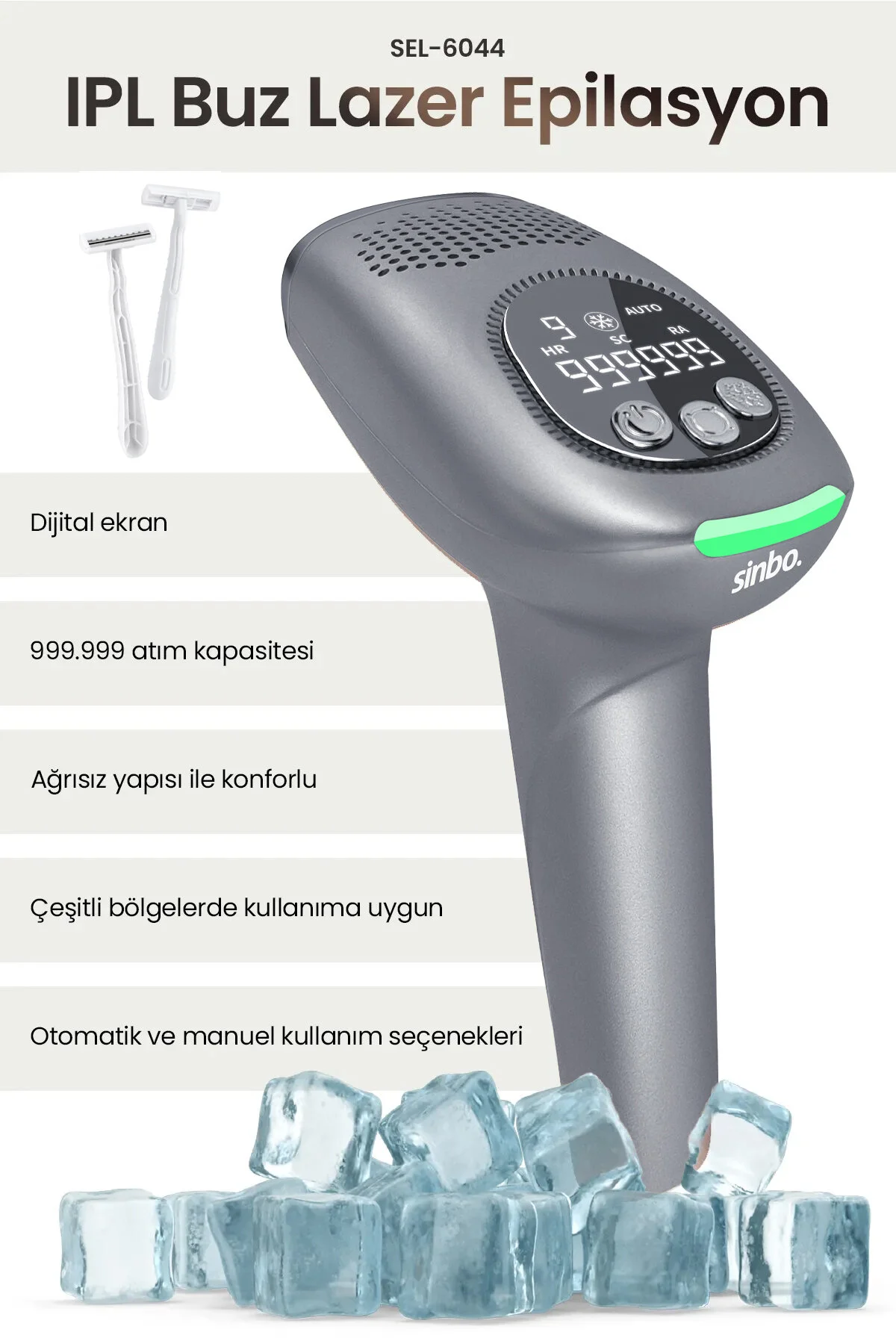 دستگاه لیزر IPL SEL 6044 LASER REALOVAL 999 صفحه نمایش دیجیتال AUTOMATIC MANUAL Sinbo