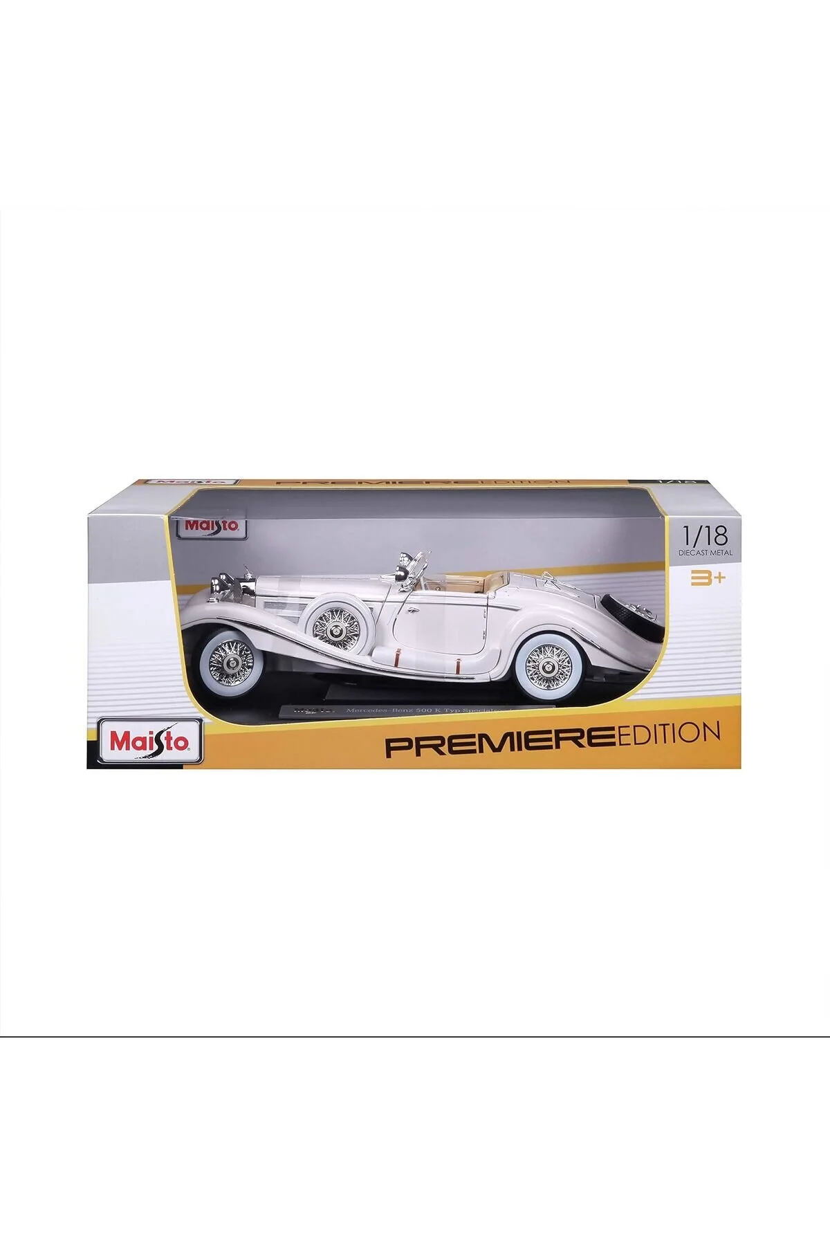 مدل خودرو 1:18 مقیاس 1936 مرسدس بنز 500 K TYP SPECIALROADSTER ماشین کلاسیک سفید اورجینال Maisto