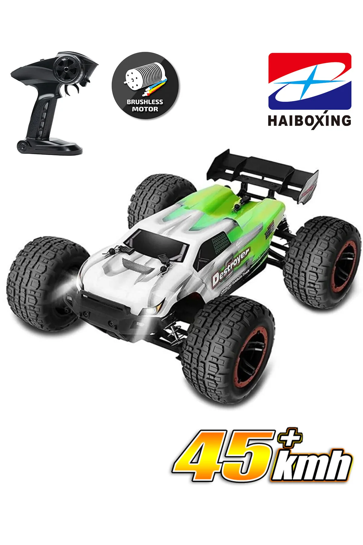 مدل خودرو 1 16 ناوشکن 45 کیلومتری کنترل از راه دور RC CAR ELECTRIC 4WD BRUSHLESS OFFROAD سبز اورجینال HAIBOXING