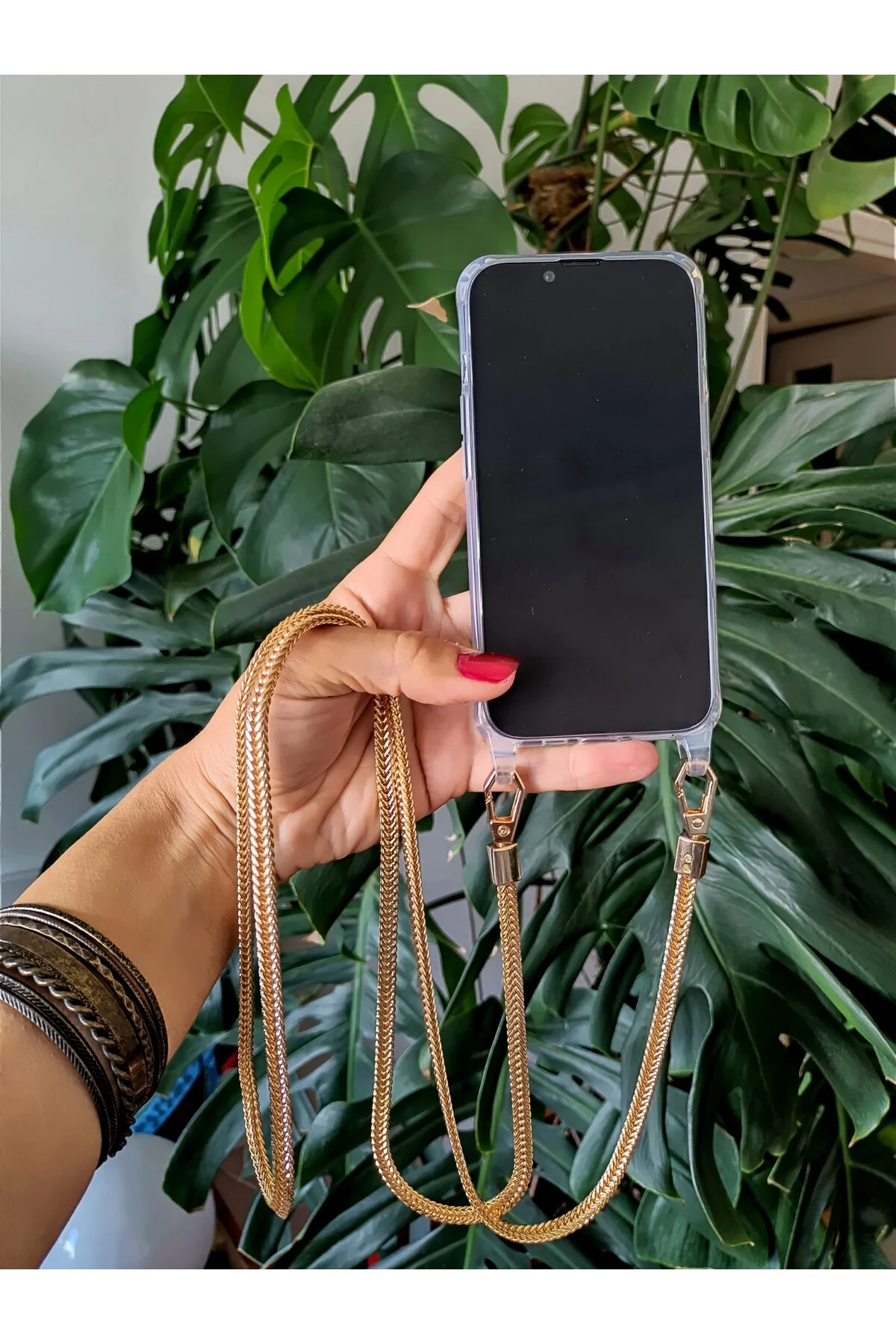 کاور و قاب بند تلفن زنجیر طلایی سازگار با IPHONE 14 Bonnie&amp;Chico