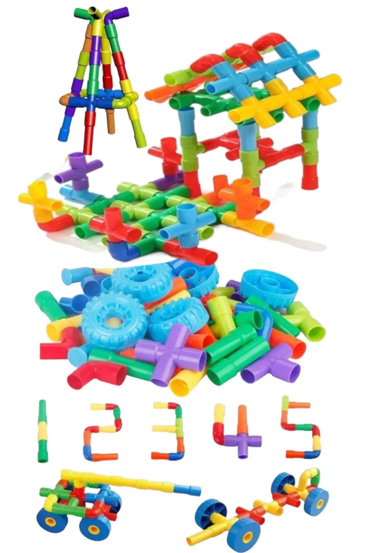 لگو و اسباب بازی های ساخت محور TOYPOOL 2 5 ساله لوله چرخ دار 66 تکه کودک ساختنی آموزشی مهارت حرکتی از ترکیه SAZE