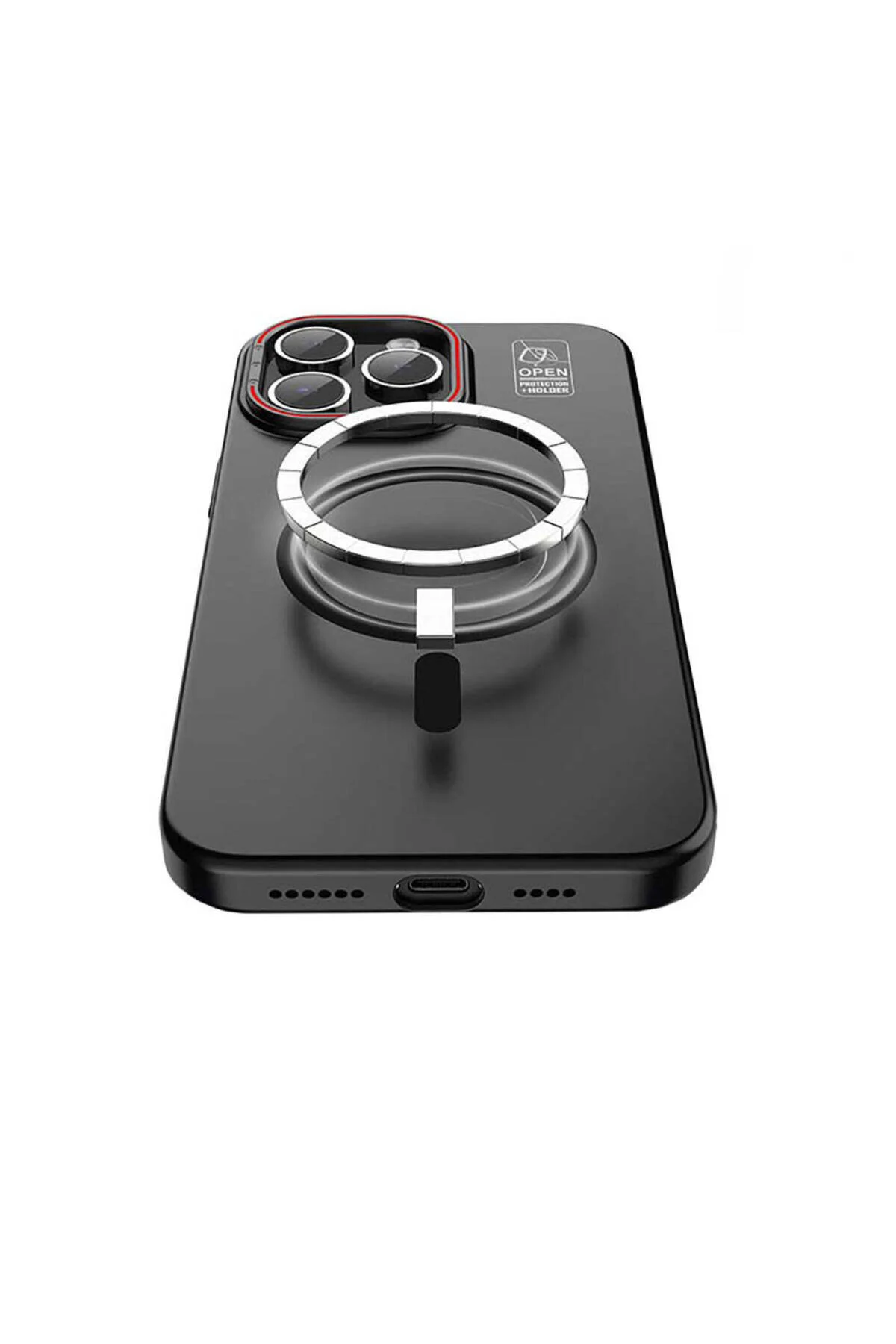 کاور و قاب محافظ آیفون 15 پرو از سری RECCI شیشه مغناطیسی پایه MAGSAFE با ویژگی شارژ مشکی Recci