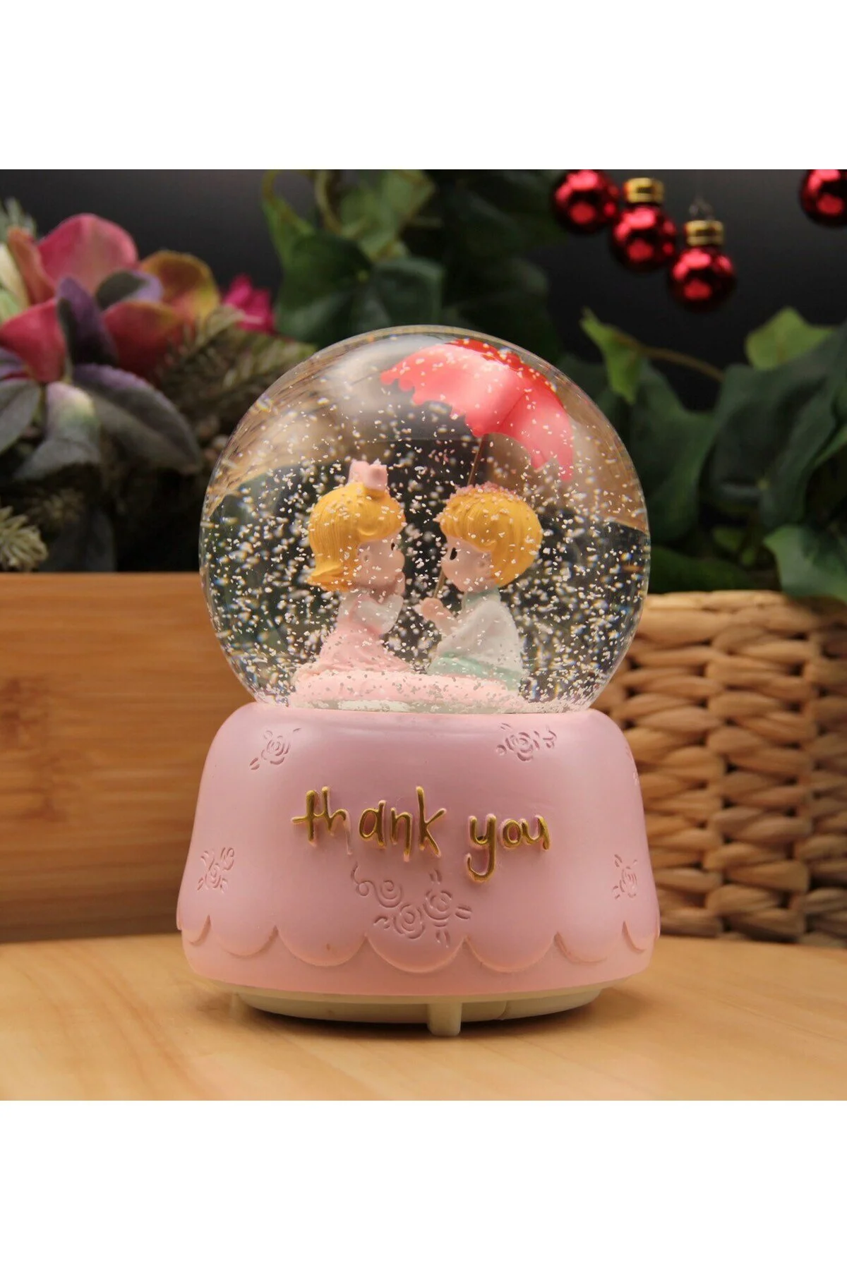 گوی برفی با تشکر از شما MEGA SIZE SNOW GLOBE ماشین چراغ ها و موزیک صورتی ترکیه HEDİYEBİZİZ