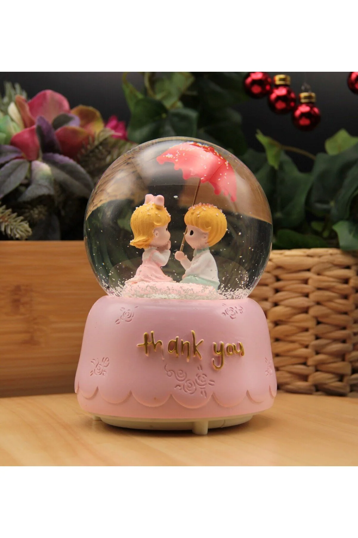 گوی برفی با تشکر از شما MEGA SIZE SNOW GLOBE ماشین چراغ ها و موزیک صورتی ترکیه HEDİYEBİZİZ