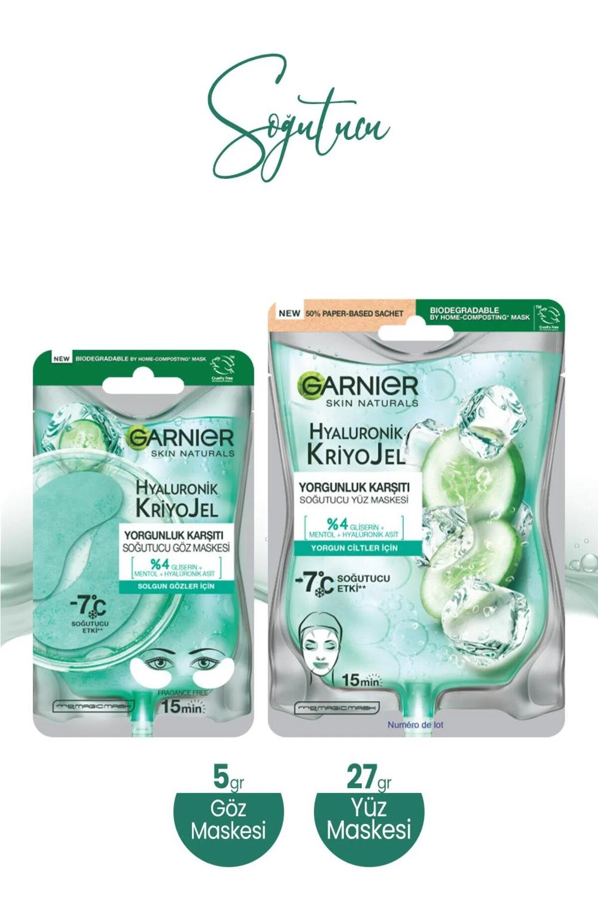 ماسک چشم ژل خنک کننده هیالورونیک CRYOGUE 5 گرم و صورت 27 Garnier
