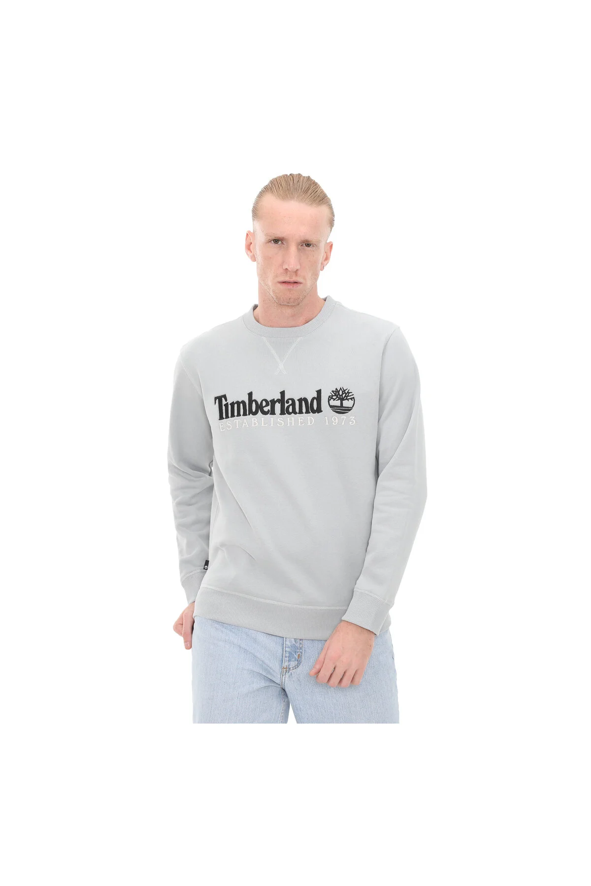 سویشرت خاکستری مردانه B0A65DDEA31 R لوگوی گلدوزی تیمبرلند برس پشت یقه Timberland