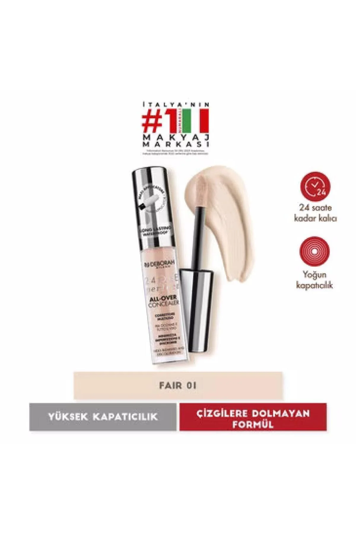 کانسیلر 24Ore All Over Waterproof شماره 01 دبورا میلانو – پوشش بالا و ماندگار با فرمول مراقبتی Deborah
