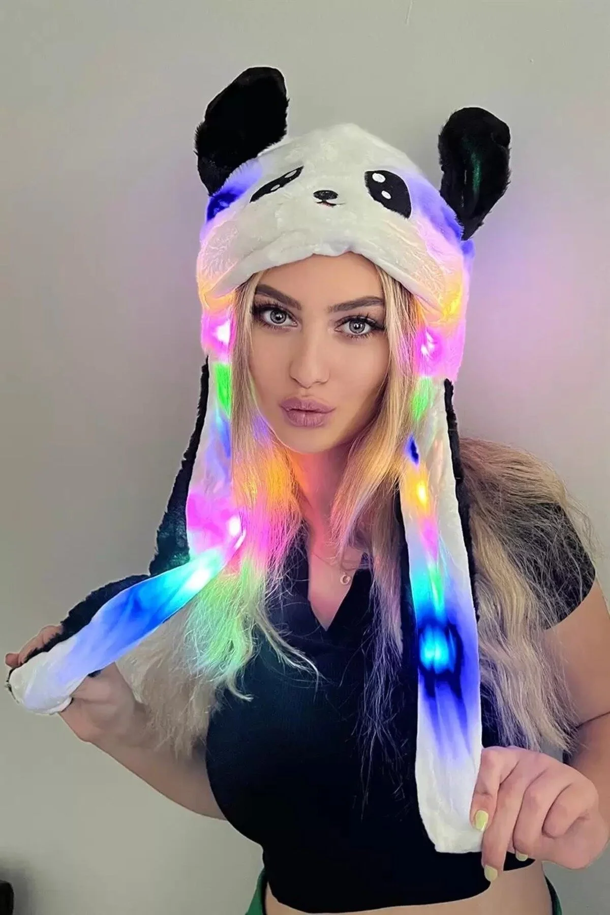 اسباب بازی های پشمی شکل پاندا MISOTREND با گوش متحرک زیبا مدل کلاه BEANIE سیاه و سفید misobaby