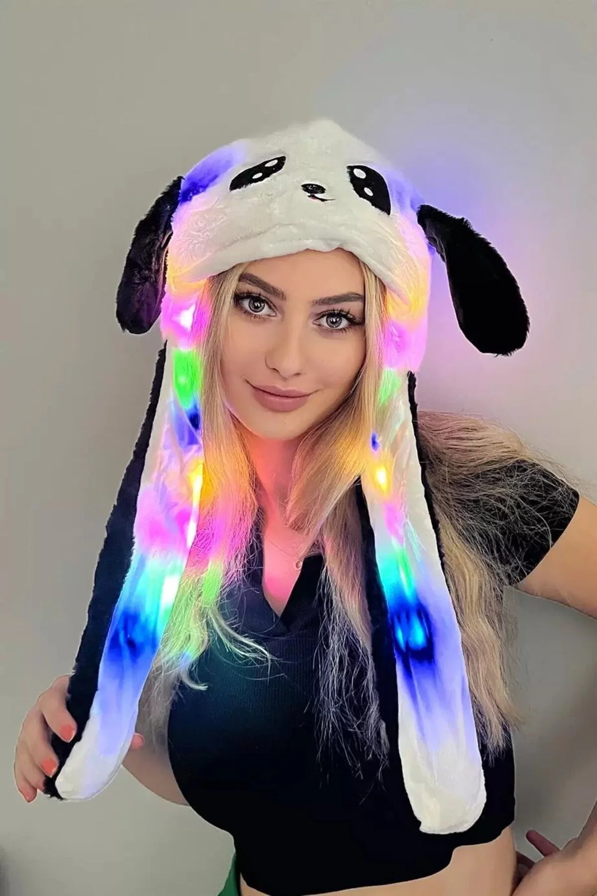 اسباب بازی های پشمی شکل پاندا MISOTREND با گوش متحرک زیبا مدل کلاه BEANIE سیاه و سفید misobaby