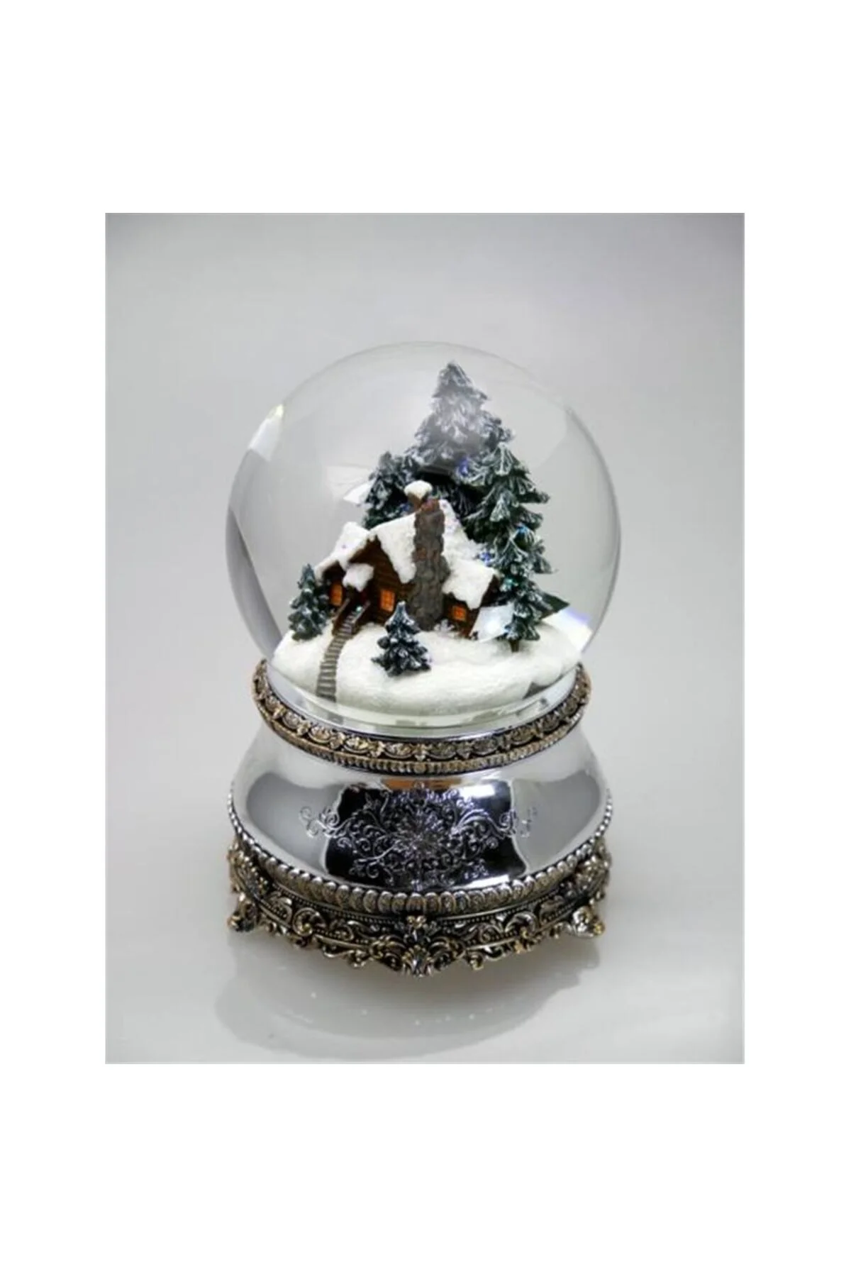 گوی برفی MUSICBOX HOUSE IN THE WOODS SILVER BASE SNOW GLOBE 58002 از ترکیه karinabest