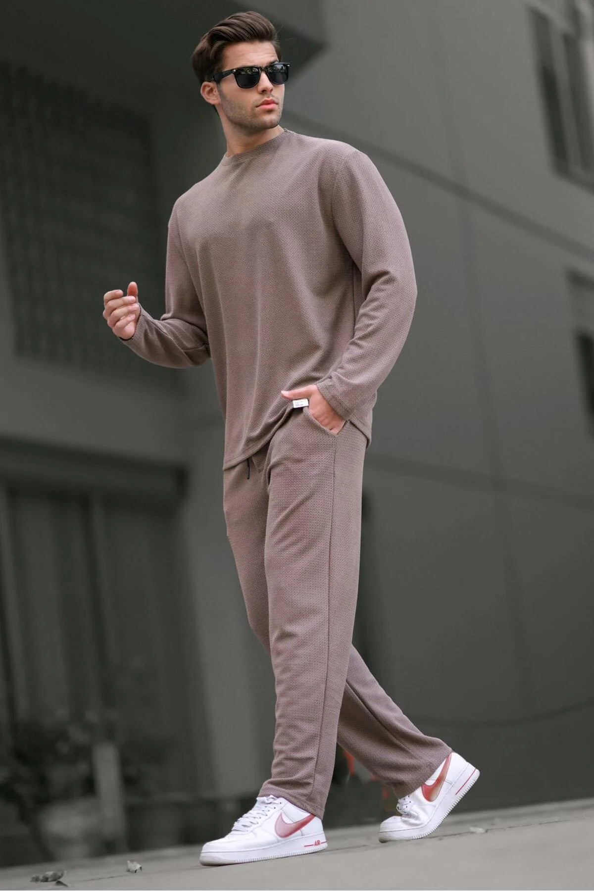 ست گرمکن ورزشی چند رنگ مردانه Brown Basic معمولی متناسب با تیم مدمکس Madmext