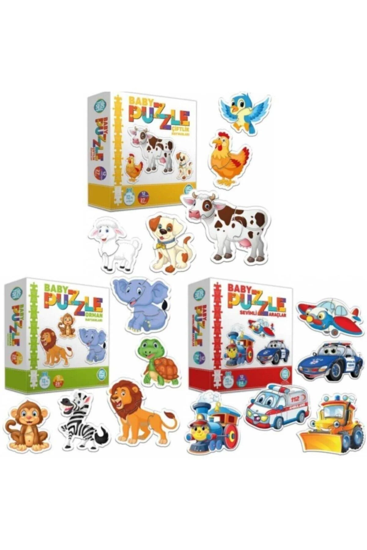 پازل مجموعه آموزشی کودک وسایل نقلیه و حیوانات 3 تکه از ترکیه Circle Toys