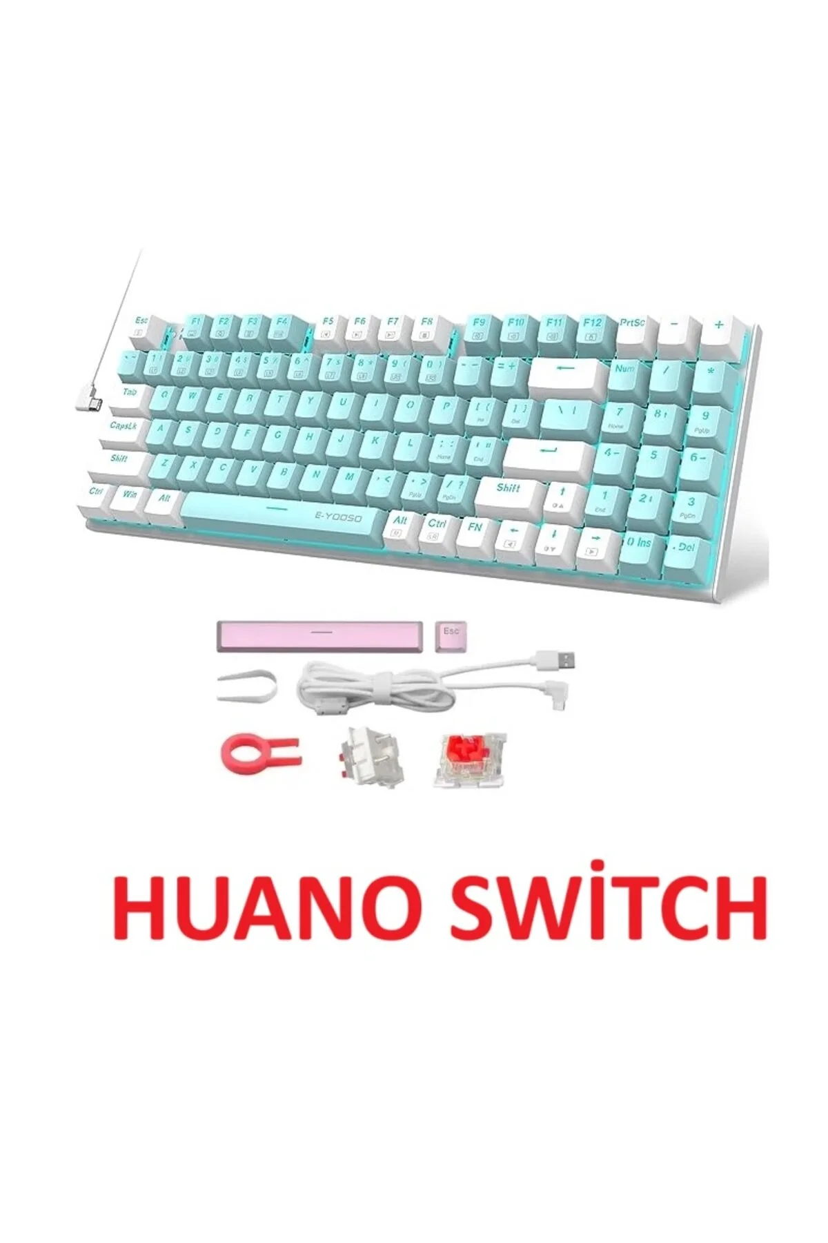 کیبورد مخصوص بازی صفحه کلید مکانیکی Z 19 94 بدنه فلزی HUANO RED SWITCH LIGHTING BLUE e-yooso