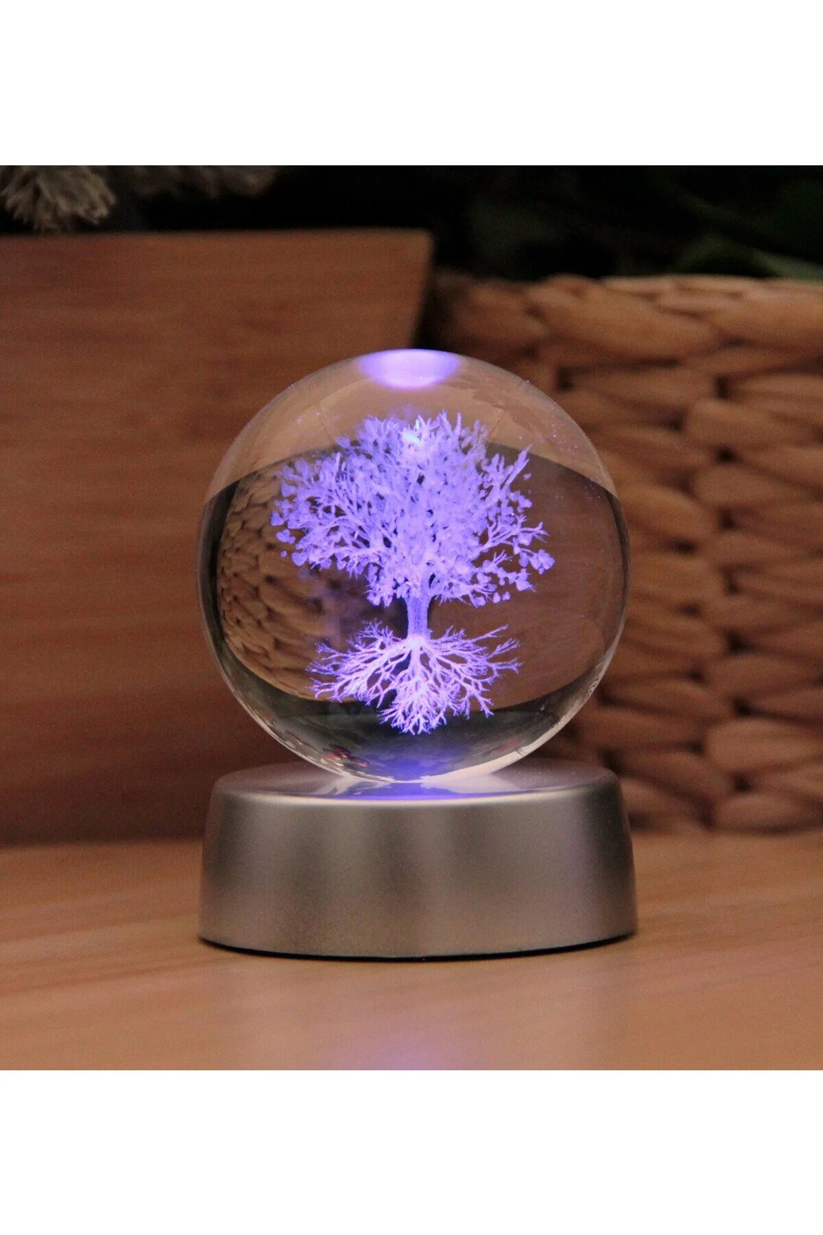 گوی برفی TREE OF LIFE کره شیشه ای کریستالی سه بعدی با نورهای رنگارنگ از ترکیه HEDİYEBİZİZ