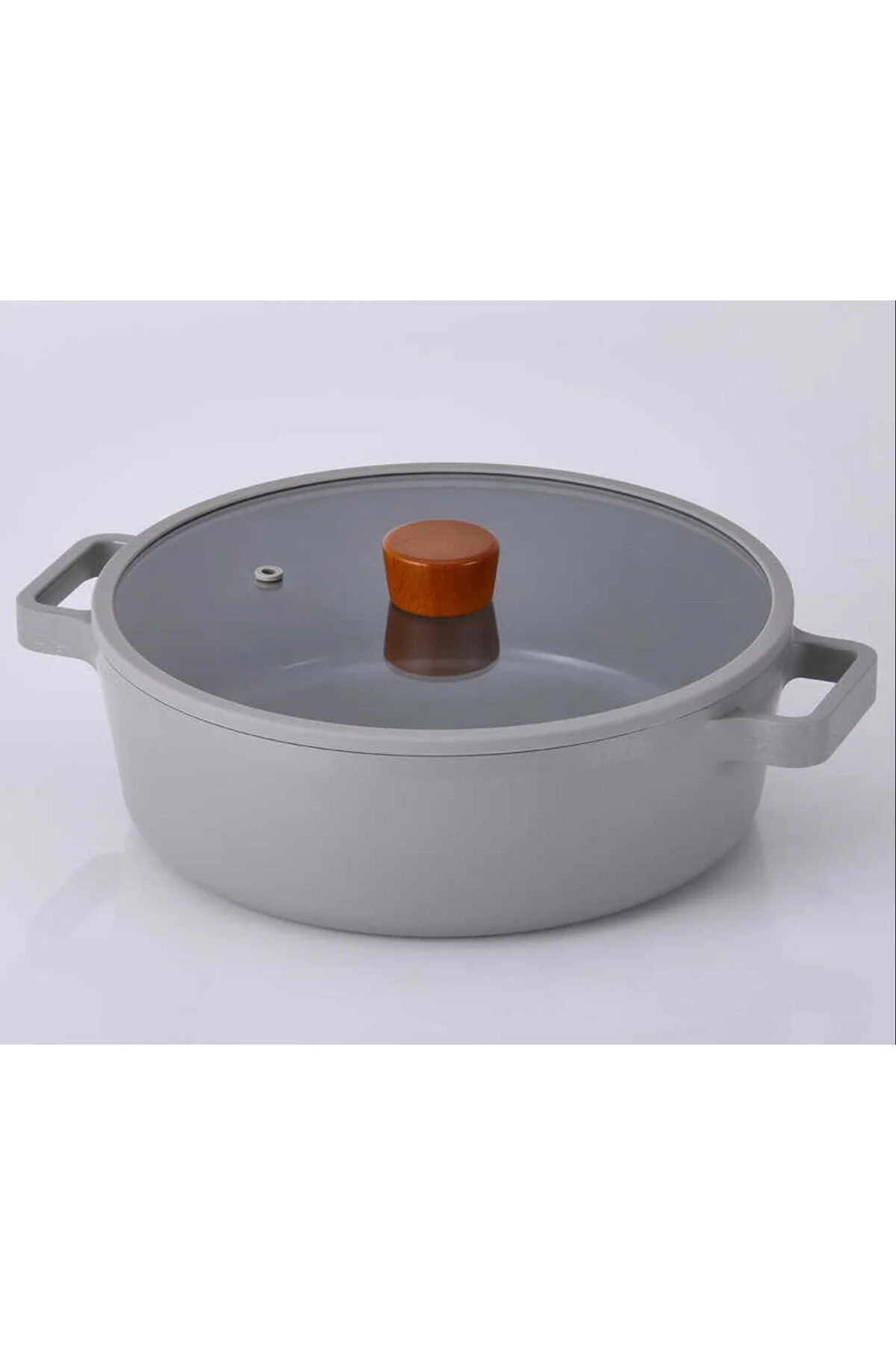 فیگور قابلمه کم عمق آلومینیومی درب شیشه ای فیکا 30 سانتی متری آشپزخانه خاکستری 1 عدد NEOFLAM