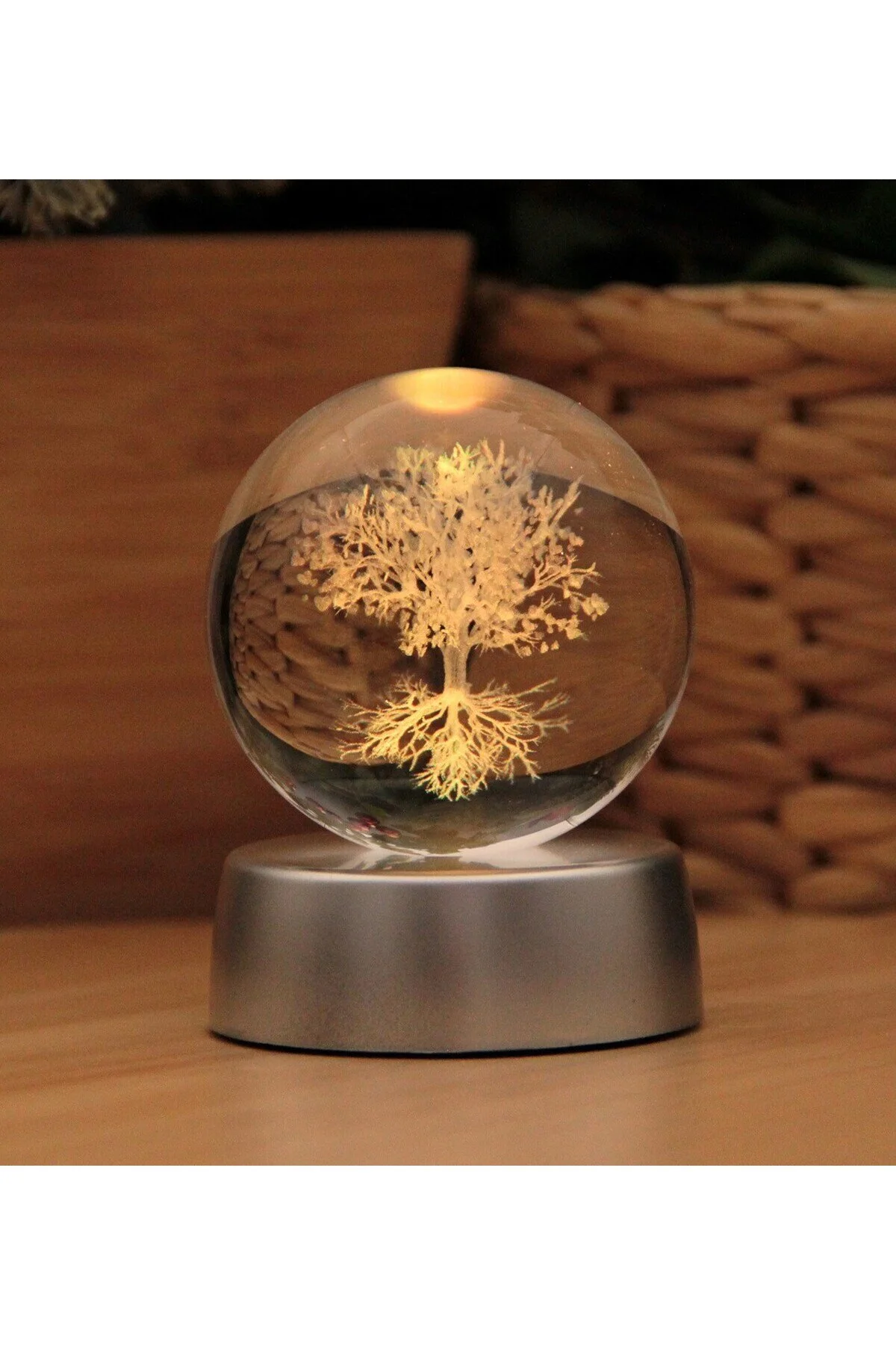 گوی برفی TREE OF LIFE کره شیشه ای کریستالی سه بعدی با نورهای رنگارنگ از ترکیه HEDİYEBİZİZ