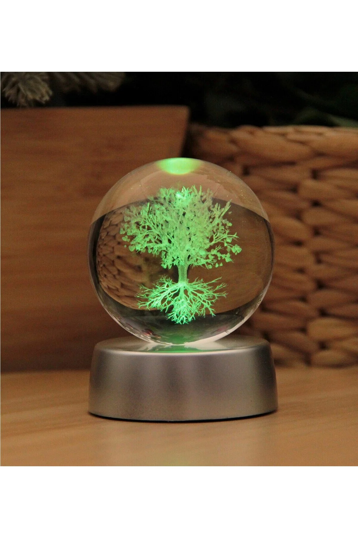 گوی برفی TREE OF LIFE کره شیشه ای کریستالی سه بعدی با نورهای رنگارنگ از ترکیه HEDİYEBİZİZ