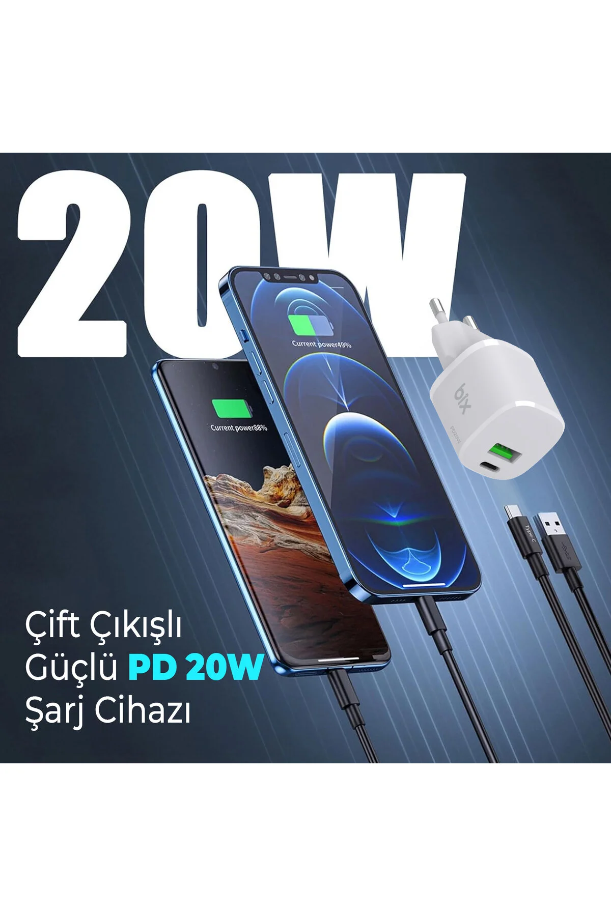 شارژر GAN PD 20W C و USB A QC 18W دورتر مینی سریع فعلی سفید Bix