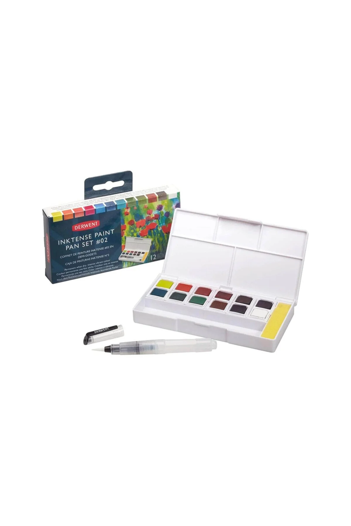 آبرنگ چند رنگ مداد رنگی قرص Inktense مجموعه رنگهای اصلی 2 12  Derwent