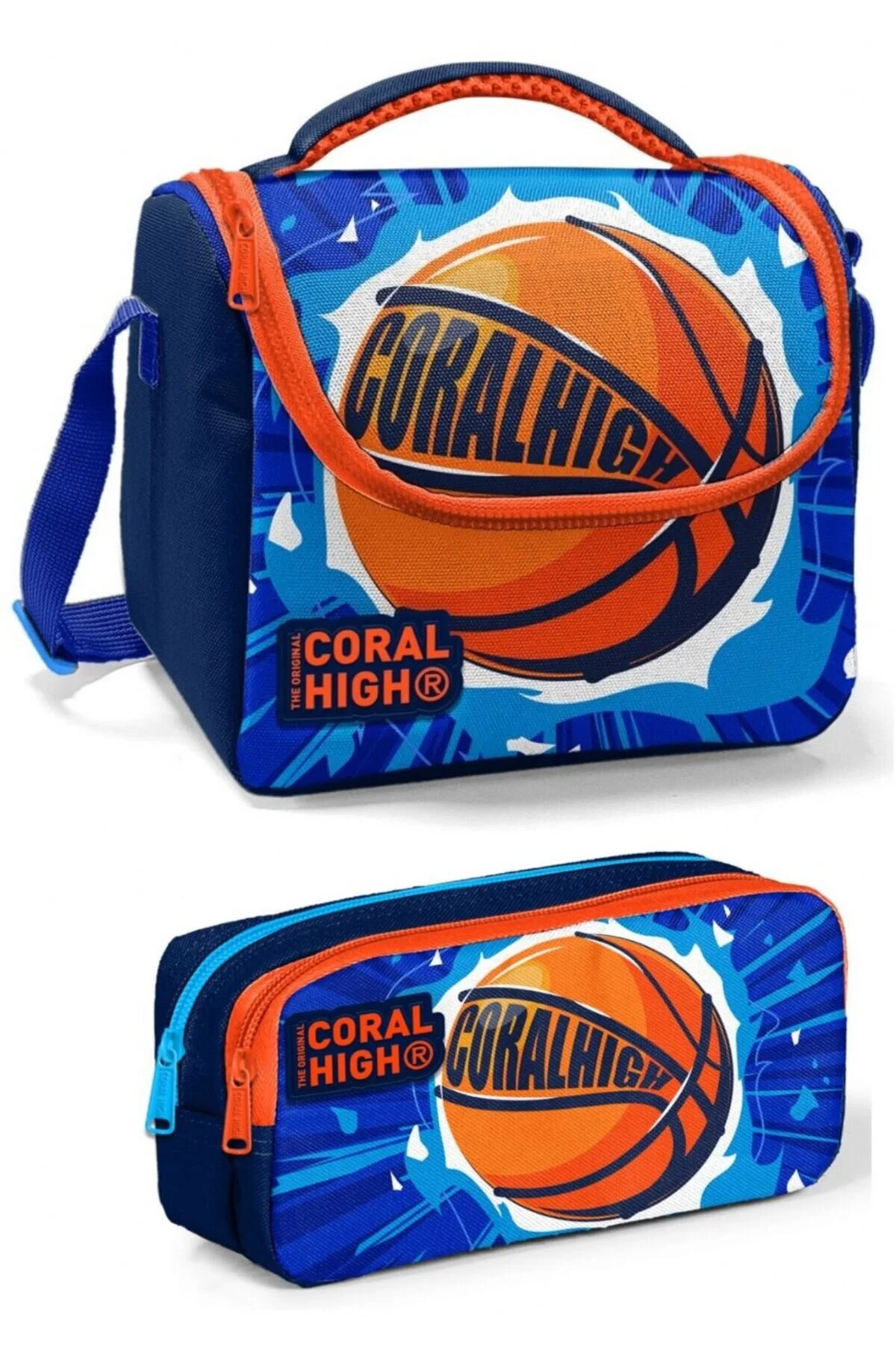 کیف ناهار بسکتبال پسرانه رنگ آبی و نارنجی با طراحی جذاب Coral High