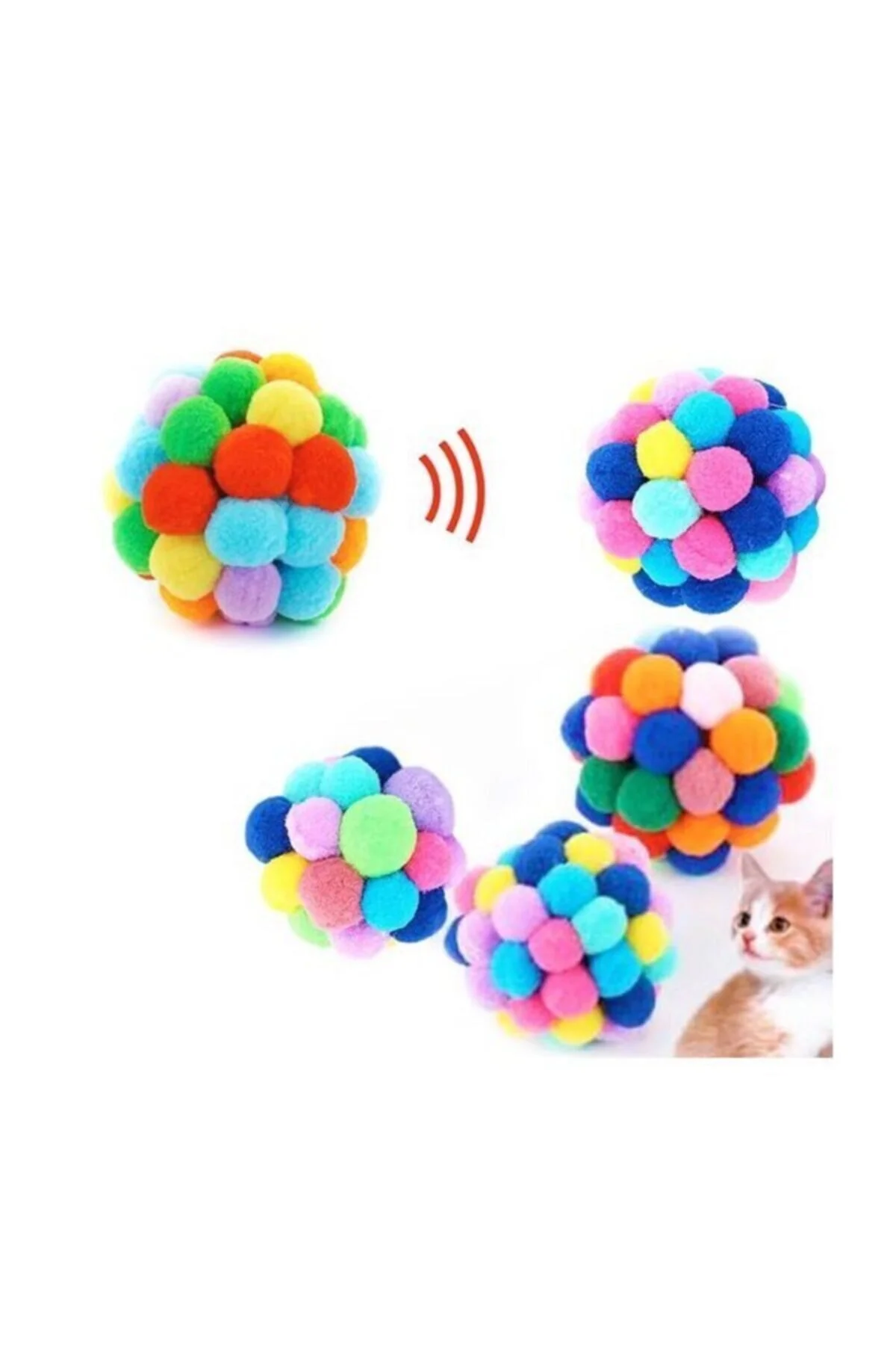 اسباب بازی گربه POMPOM RATTLE CAT TOY 1 PIECE HEKİM PET