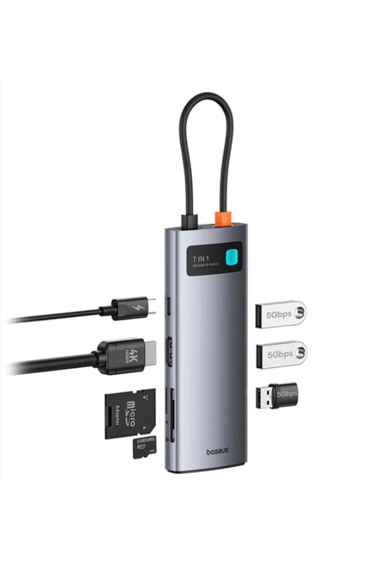کابل و مبدل PD 100W 7IN1 TYPE C TO CONVERTER HUB به HDMI4K 60HZ 3 USB3.0 SD TF DISPLAY Baseus
