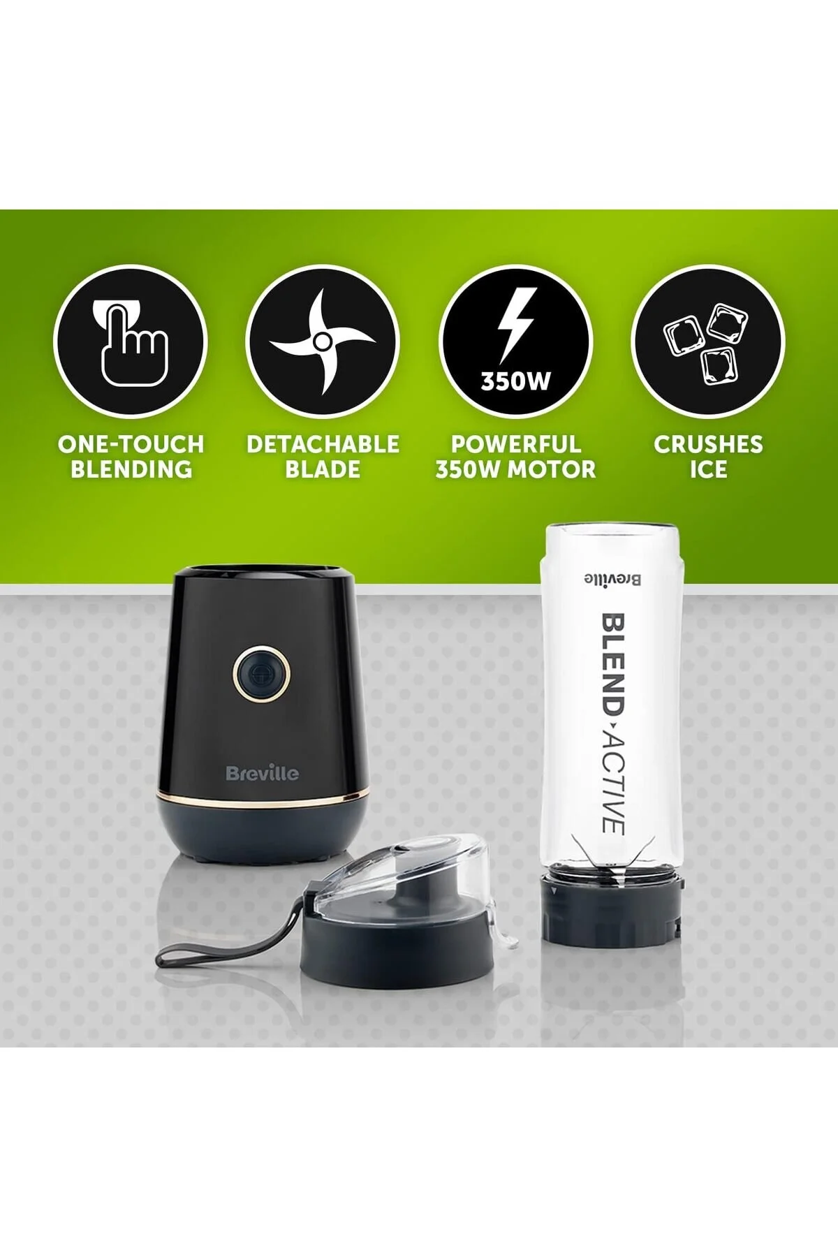 مخلوط کن شخصی سیاه آشپزخانه و سازنده اسموتی 350W 2 قابل حمل بطری فعال 600 میل آب بندی برویل  Breville