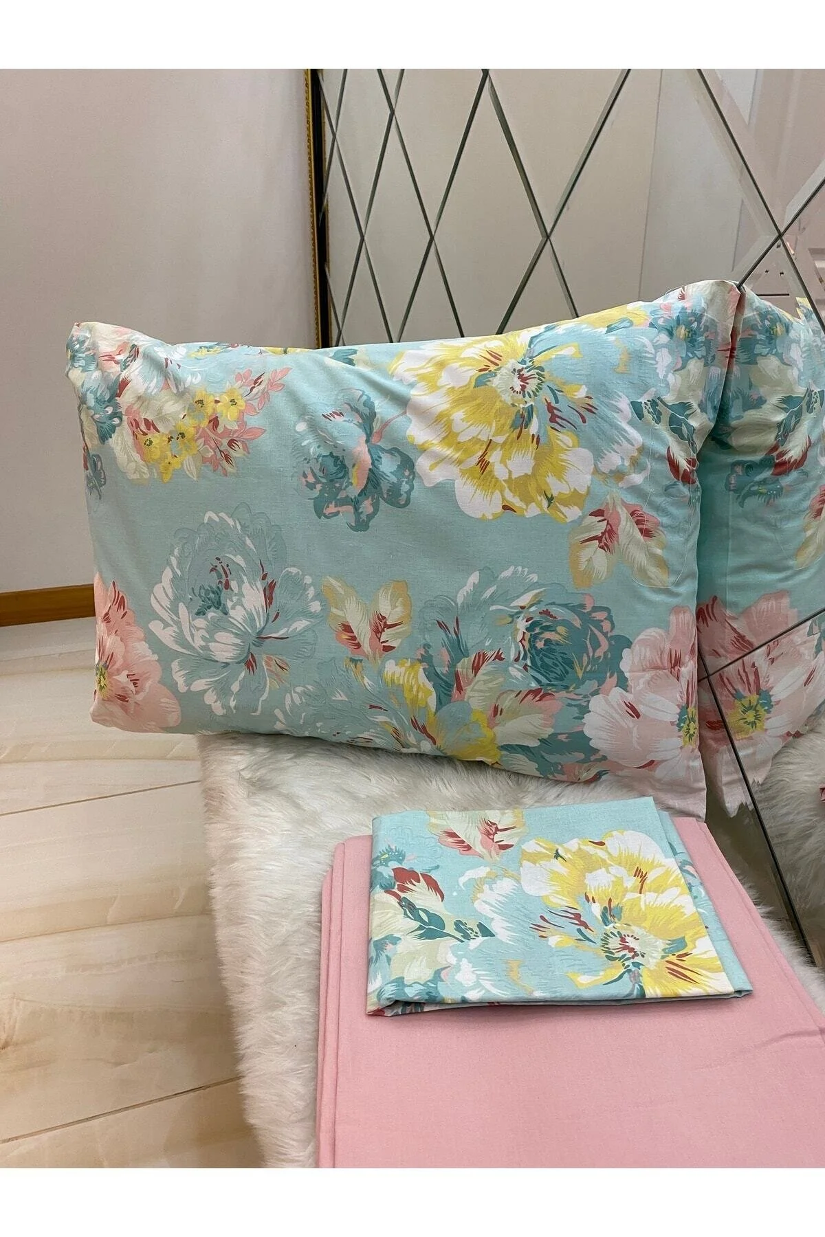 ست ملحفه دو نفره RANFORCE DOUND DOUBE BAZAAR BALOW SET 100 ٪ پنبه Özcan Ev Tekstil