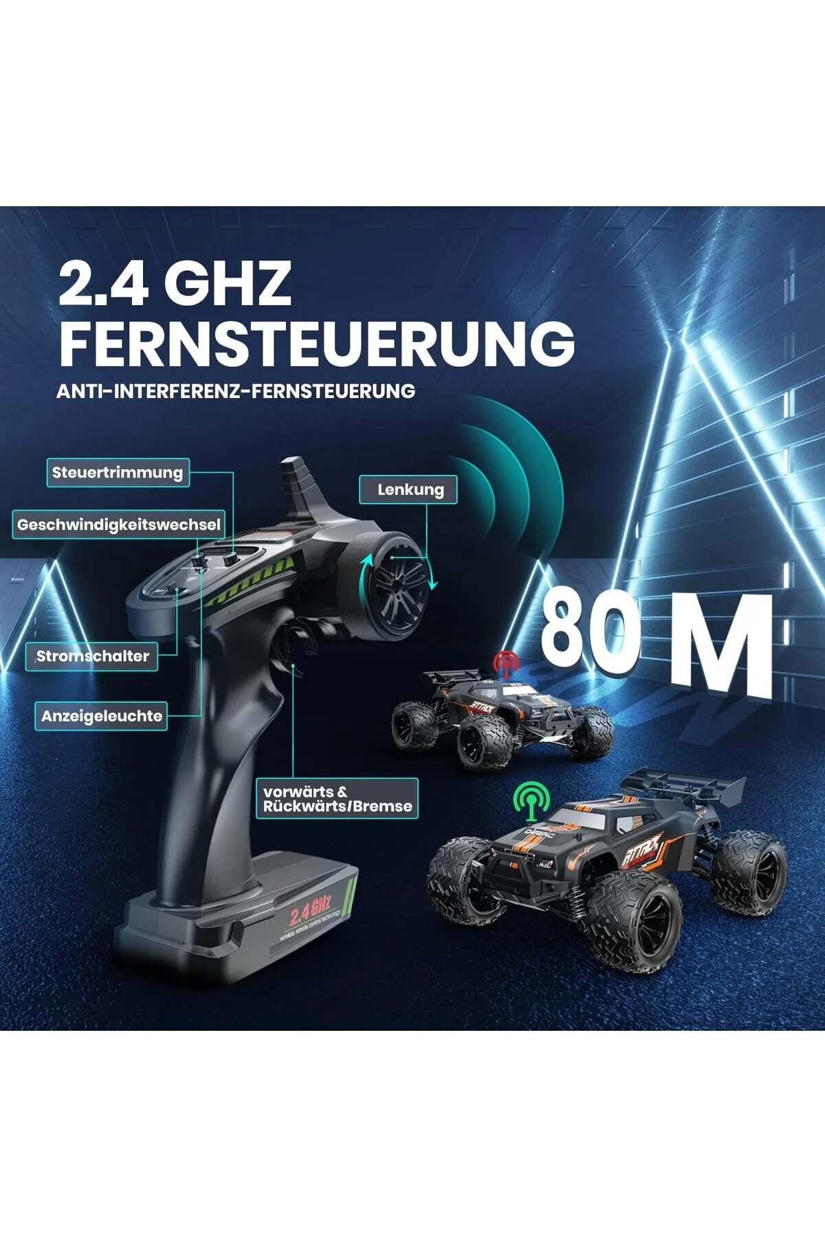 خودروی کنترل از راه دور 1:14 ماشین 4WD RC 40 کیلومتر در ساعت چراغ LED 2 باتری دقیقه زمان کار DEERC Shop