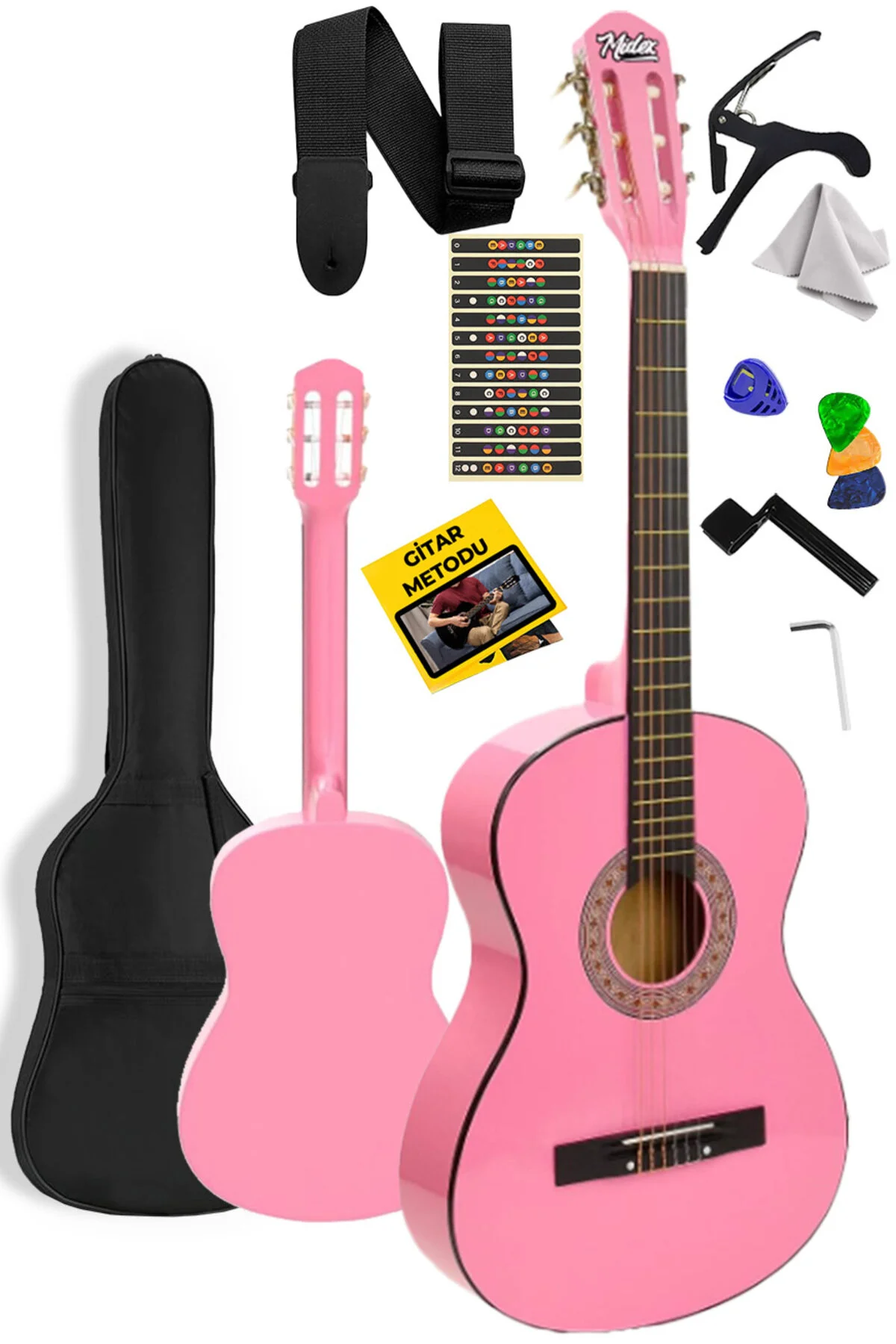 گیتار CG 270PK PINK کلاسیک GUITAR 4 اندازه بزرگسالان مجموعه کامل Midex