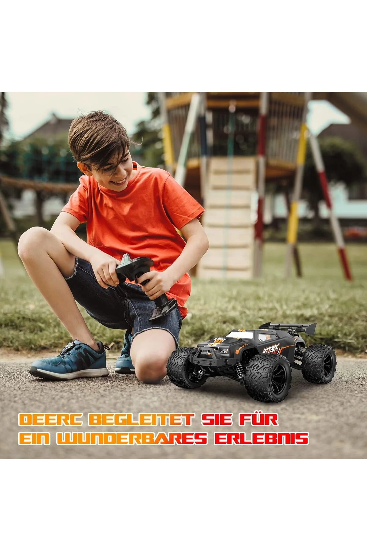 خودروی کنترل از راه دور 1:14 ماشین 4WD RC 40 کیلومتر در ساعت چراغ LED 2 باتری دقیقه زمان کار DEERC Shop