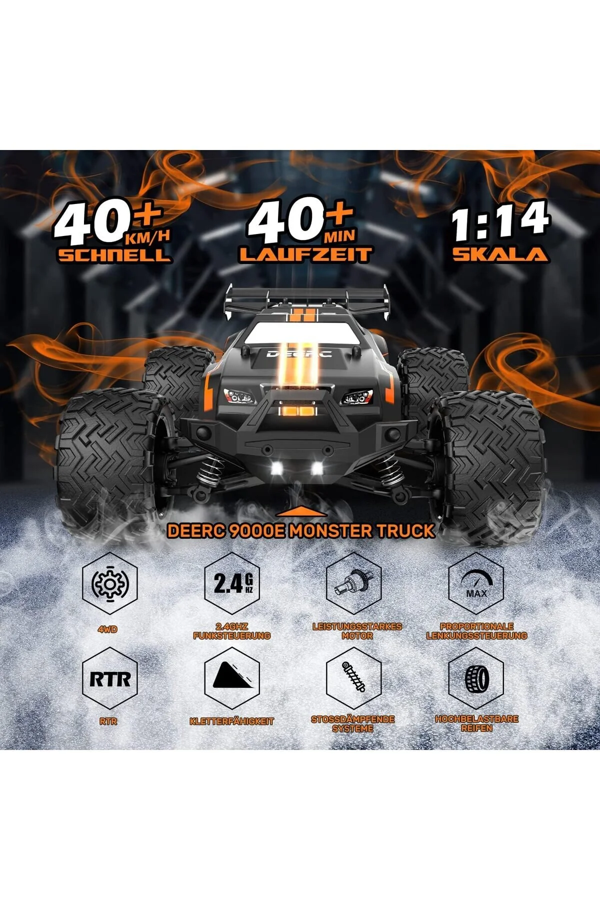 خودروی کنترل از راه دور 1:14 ماشین 4WD RC 40 کیلومتر در ساعت چراغ LED 2 باتری دقیقه زمان کار DEERC Shop