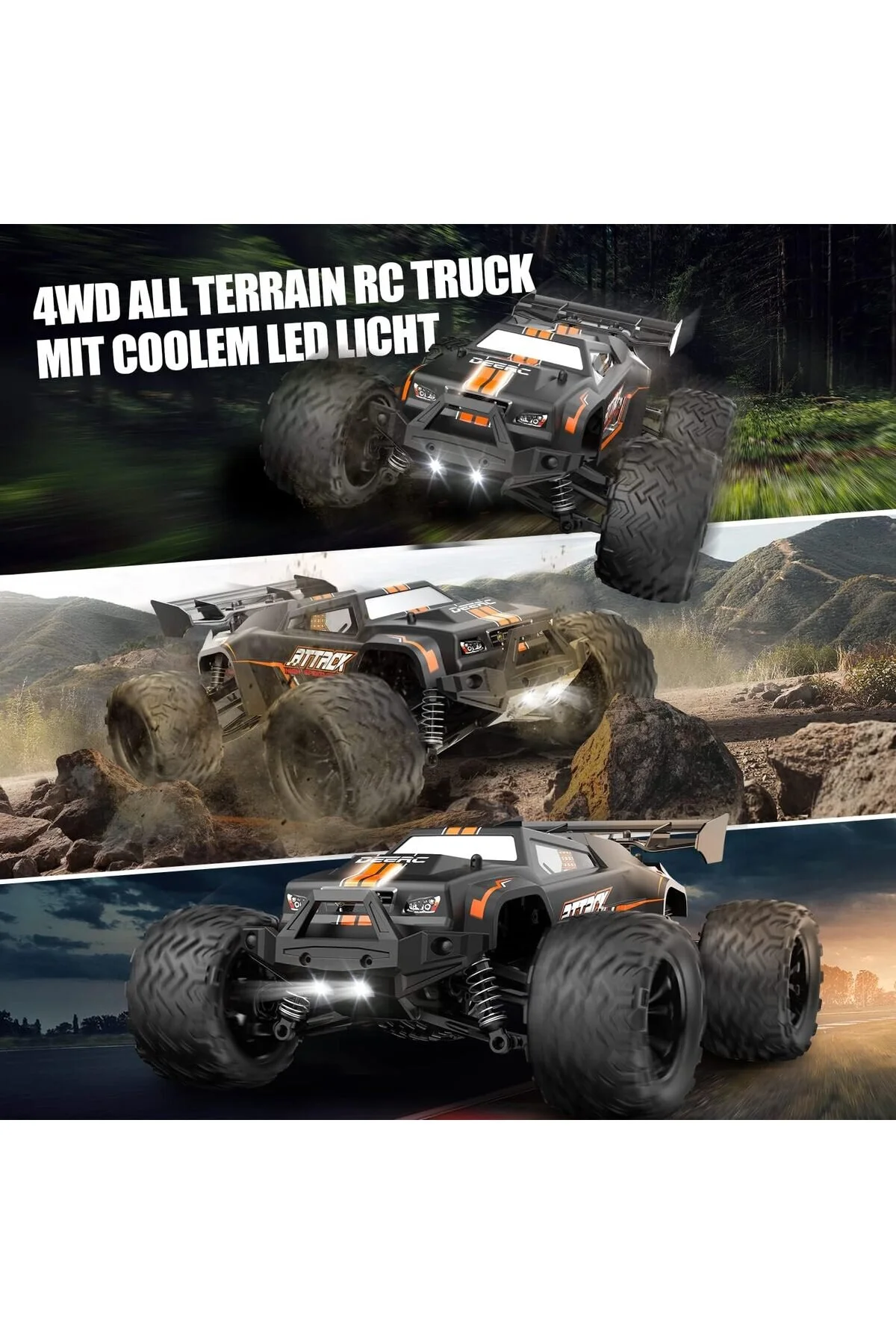 خودروی کنترل از راه دور 1:14 ماشین 4WD RC 40 کیلومتر در ساعت چراغ LED 2 باتری دقیقه زمان کار DEERC Shop