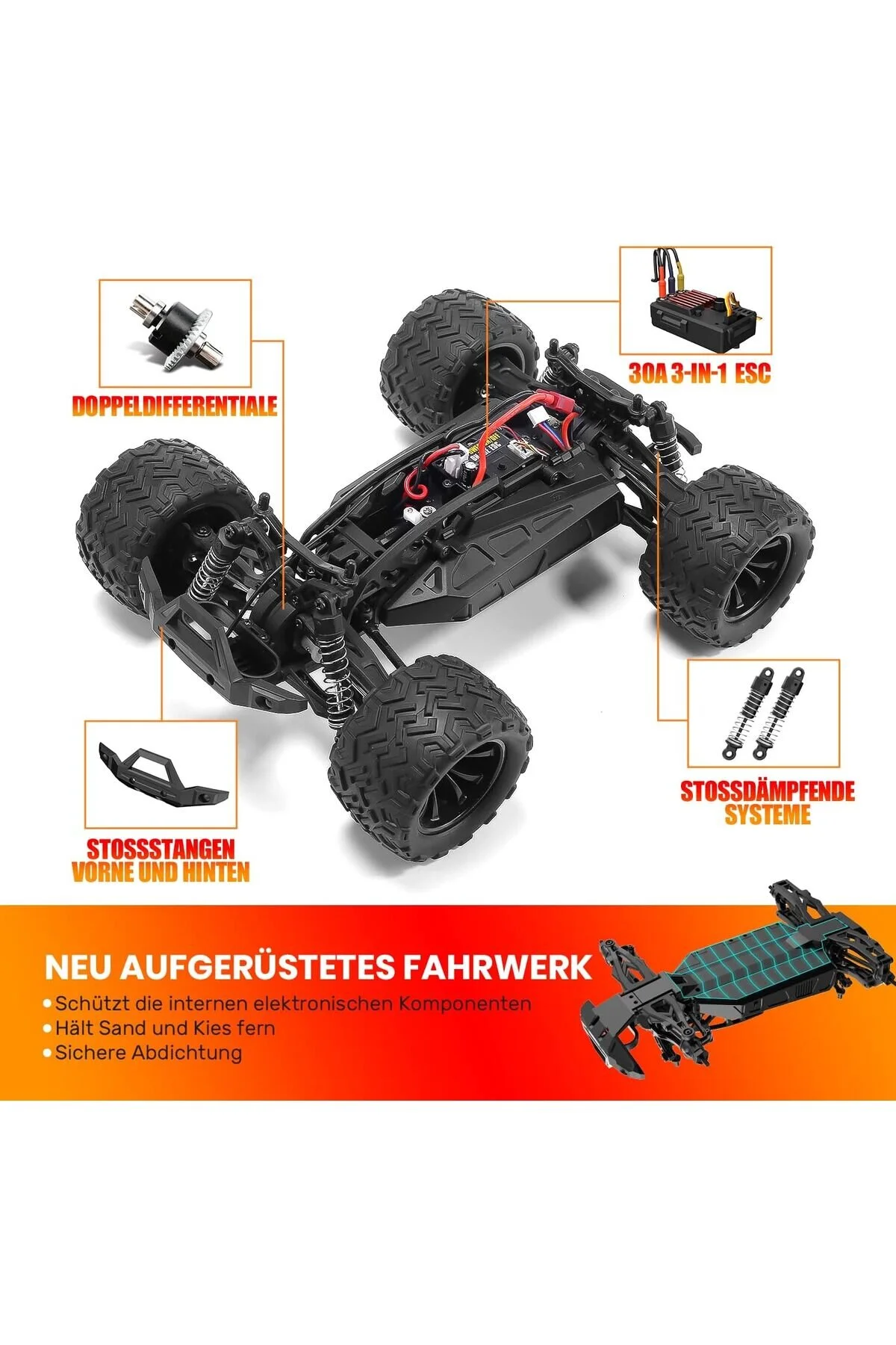 خودروی کنترل از راه دور 1:14 ماشین 4WD RC 40 کیلومتر در ساعت چراغ LED 2 باتری دقیقه زمان کار DEERC Shop