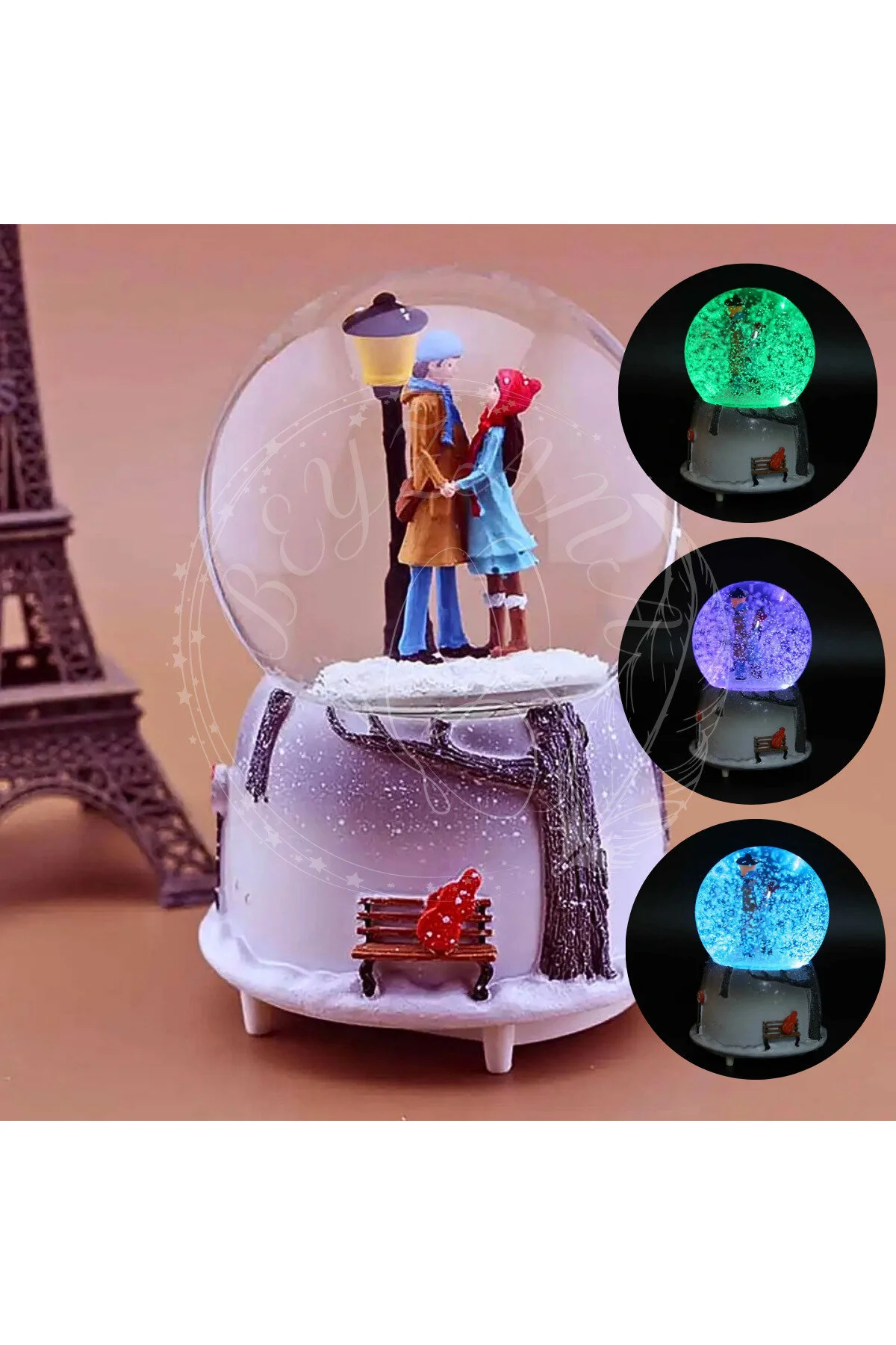 گوی برفی SNOWFLAKE SPRAYED IMMORTAL LOVE WINTER TALE جعبه موزیک SNOW GLOBE سایز بزرگ با چراغ و موسیقی از ترکیه BEYZANA