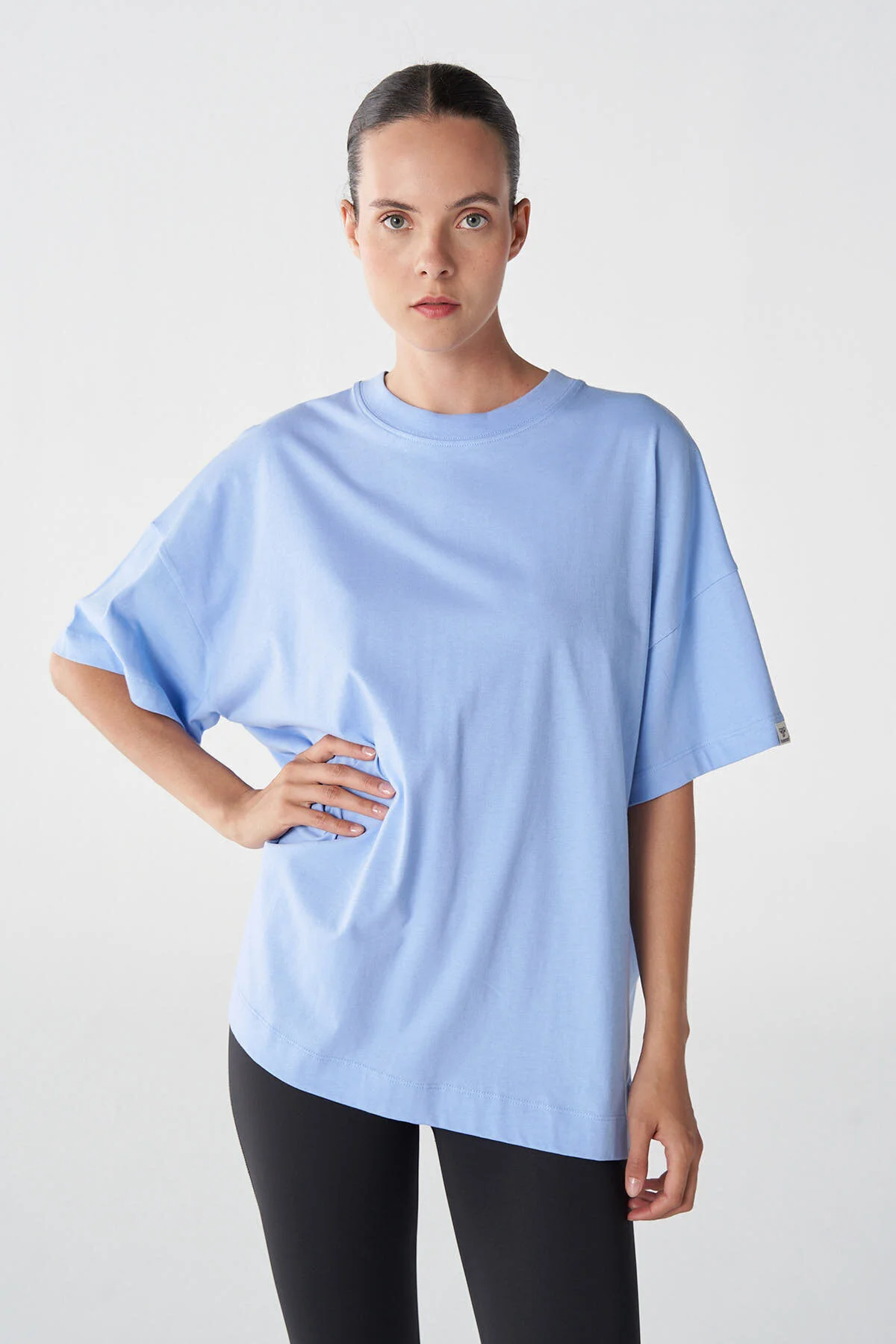 تی شرت آبی زنانه shura بزرگ و آستین کوتاه t shirt hummel