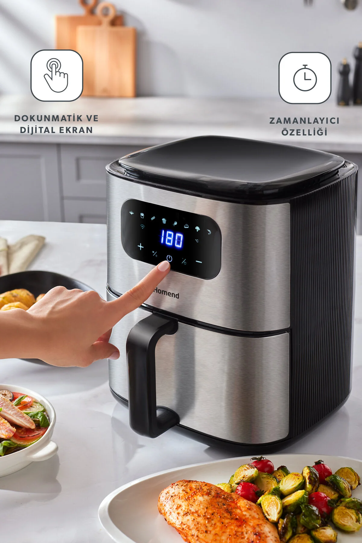 سرخ کن خاکستری Airfray 2503H 8 برنامه های مختلف صفحه نمایش لمسی 42 لیتر Airfryer Wi Fi Control  HOMEND