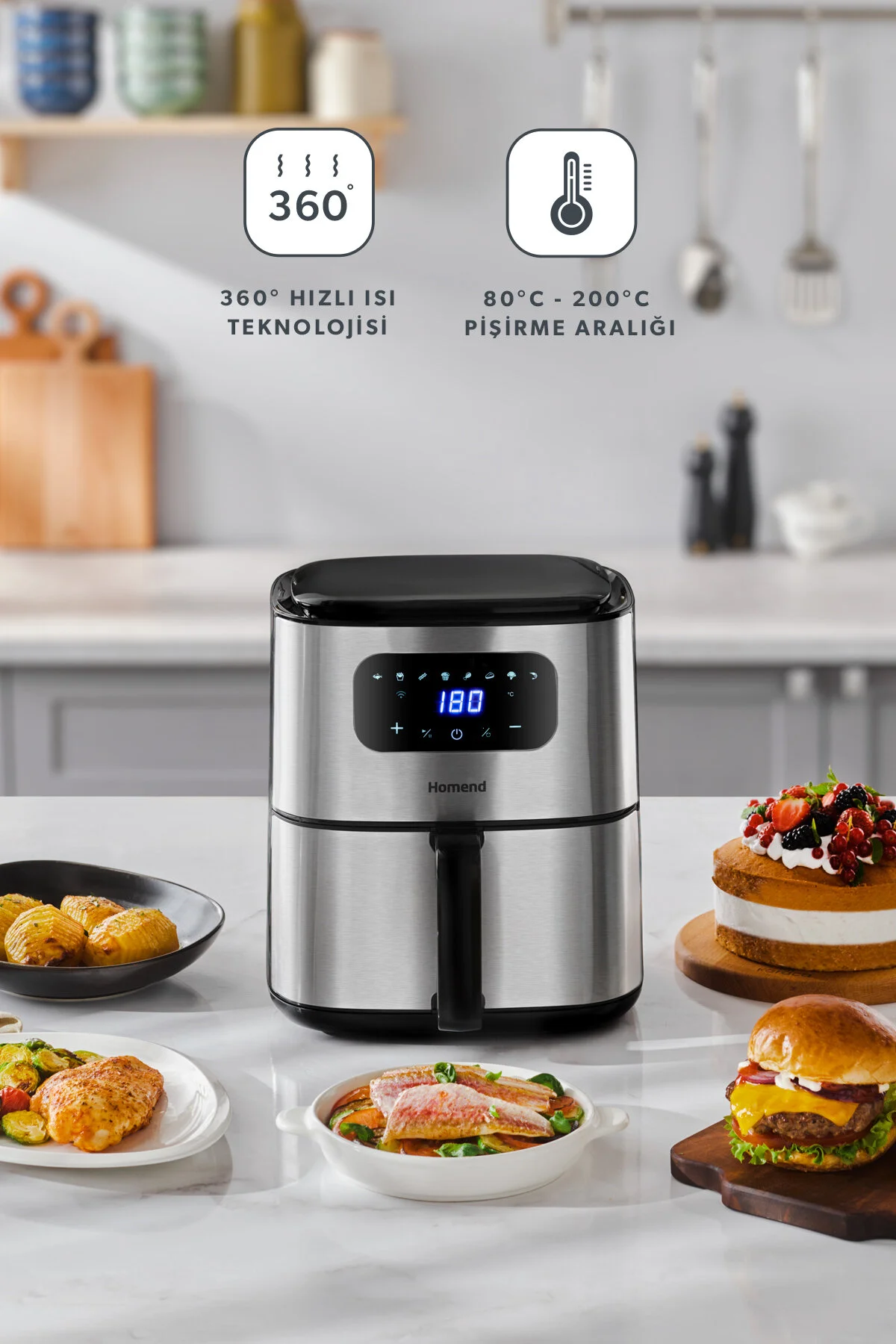 سرخ کن خاکستری Airfray 2503H 8 برنامه های مختلف صفحه نمایش لمسی 42 لیتر Airfryer Wi Fi Control HOMEND