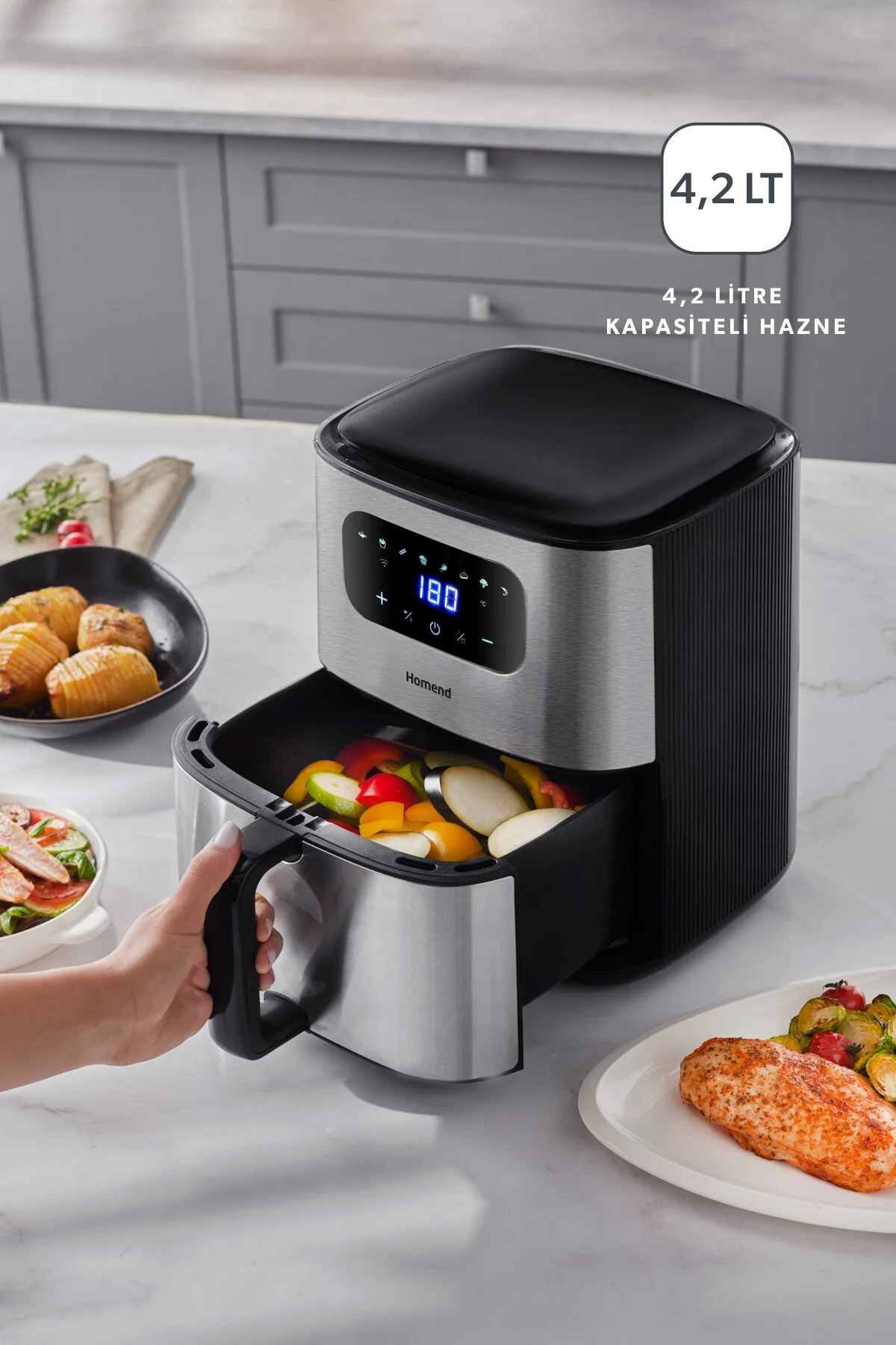 سرخ کن خاکستری Airfray 2503H 8 برنامه های مختلف صفحه نمایش لمسی 42 لیتر Airfryer Wi Fi Control HOMEND