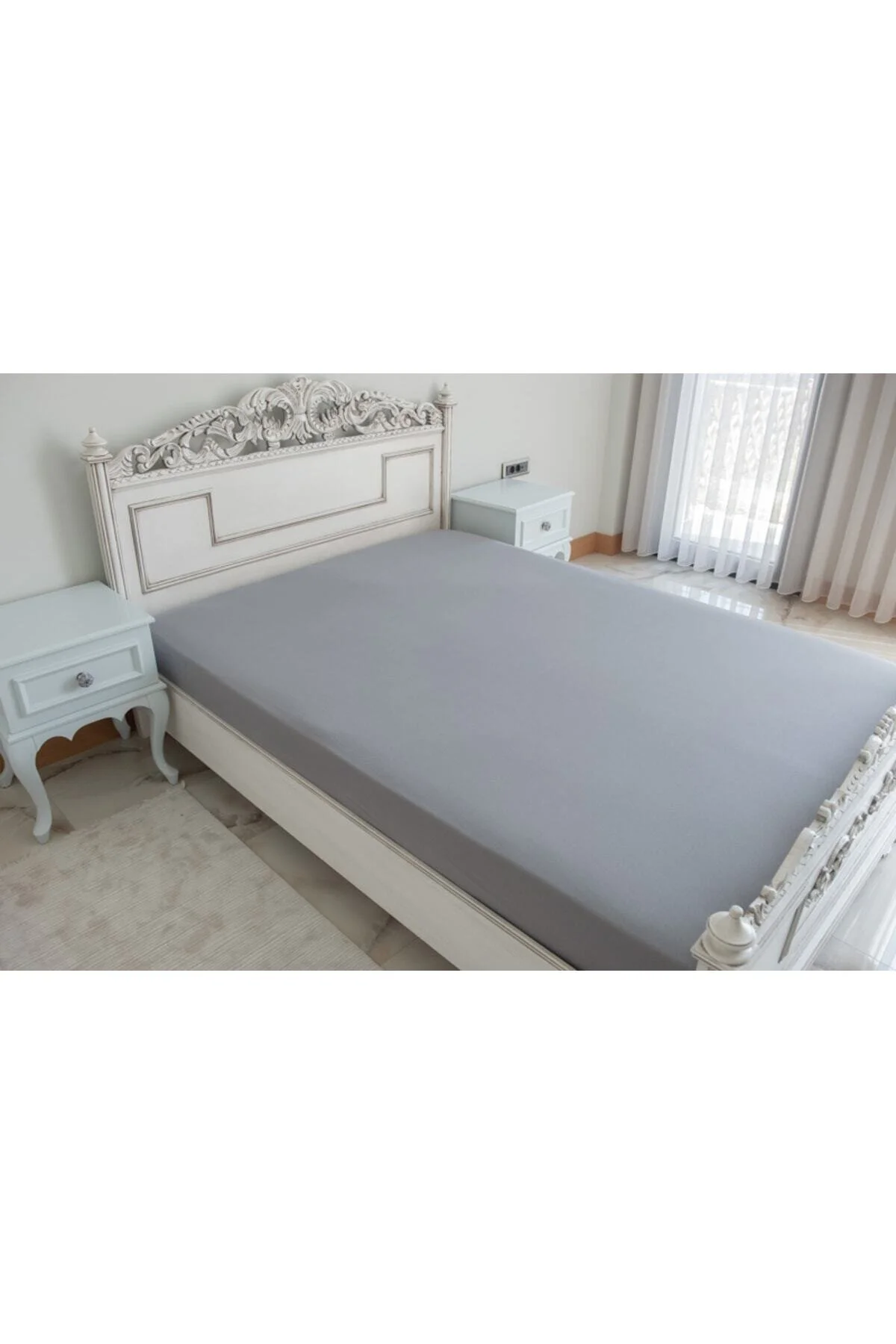 ست ملحفه دو نفره 100 ٪ ورق های لاستیکی شانه خاکستری تیره MEYHOME
