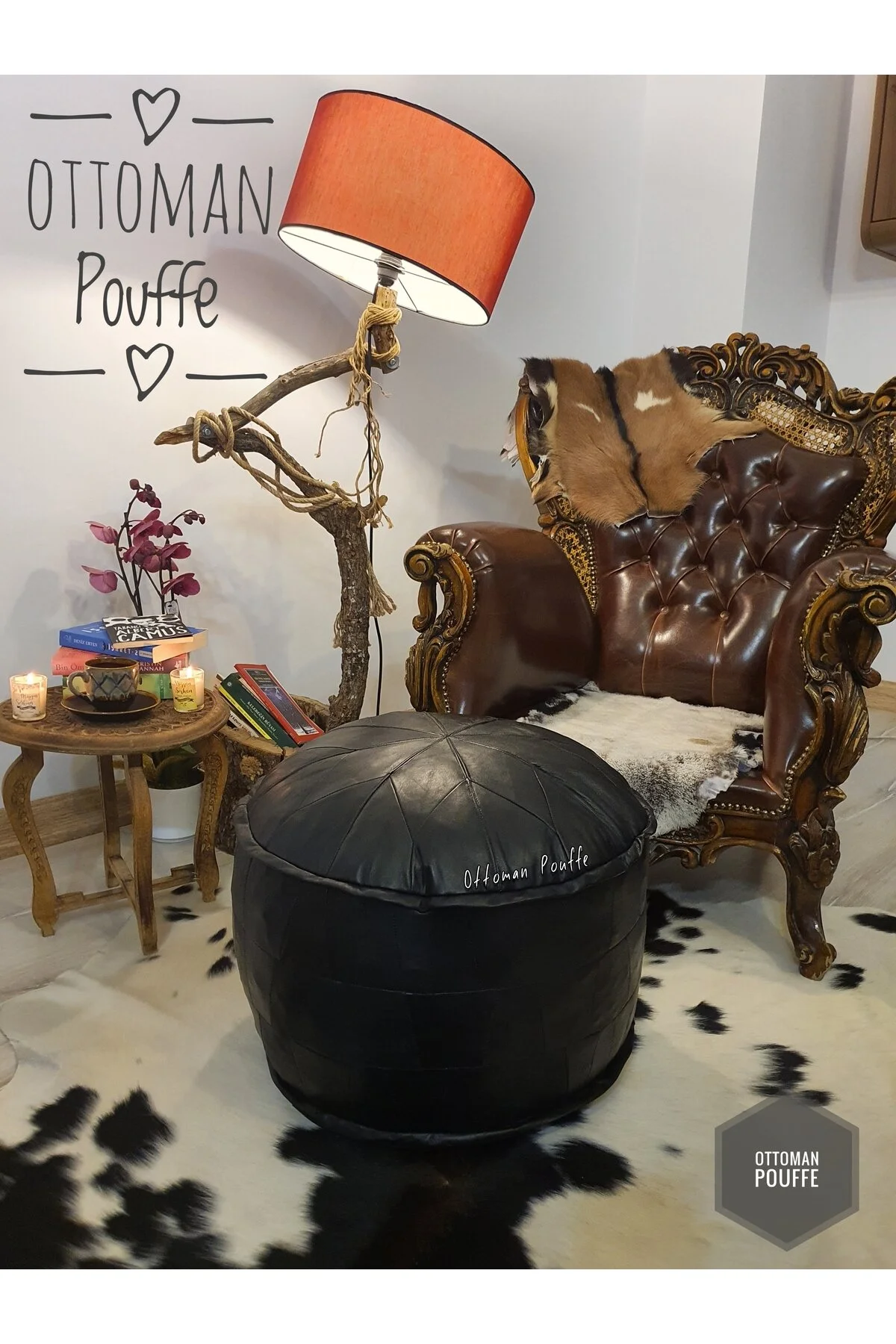 پاف و نیمکت پر کردن! ART DECO دست ساز اصلی چرم BOHEMIC OTTOMAN PUFF POOT Ottoman Pouffe