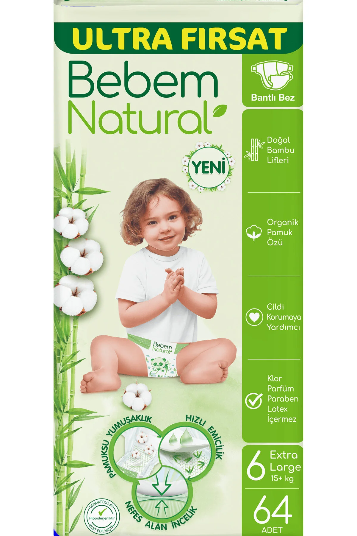 پوشک بچه بسته فرصت فوق العاده بزرگ 6 عدد 64 اورجینال Bebem Natural